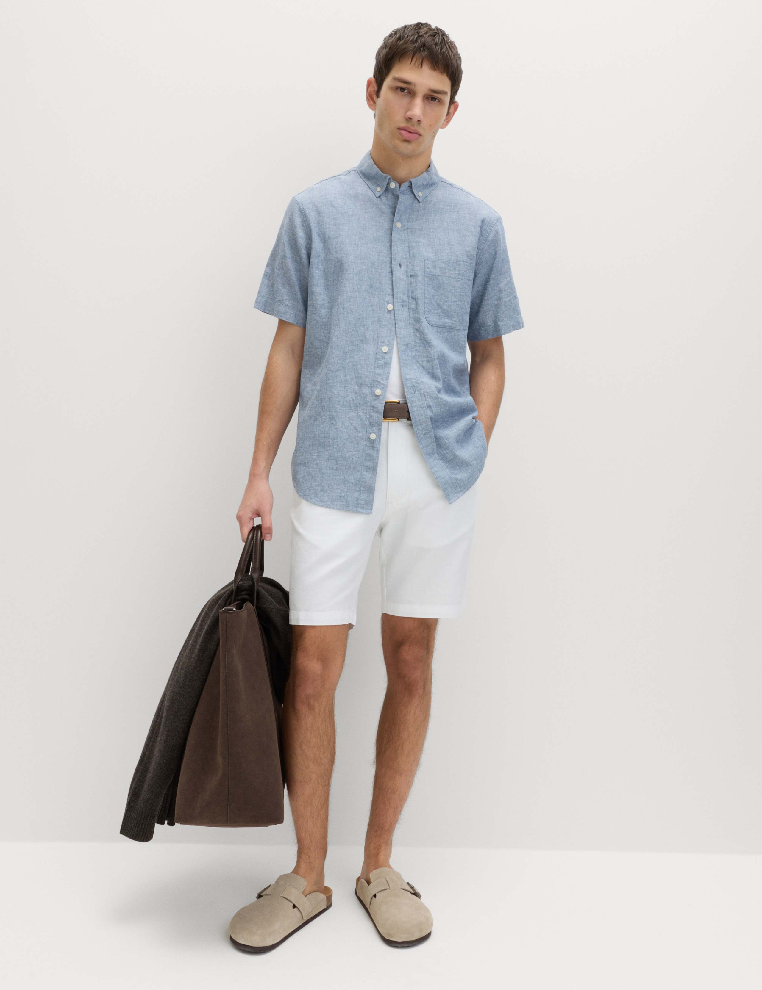 Regular Fit Linen Rich Short Sleeve Shirt