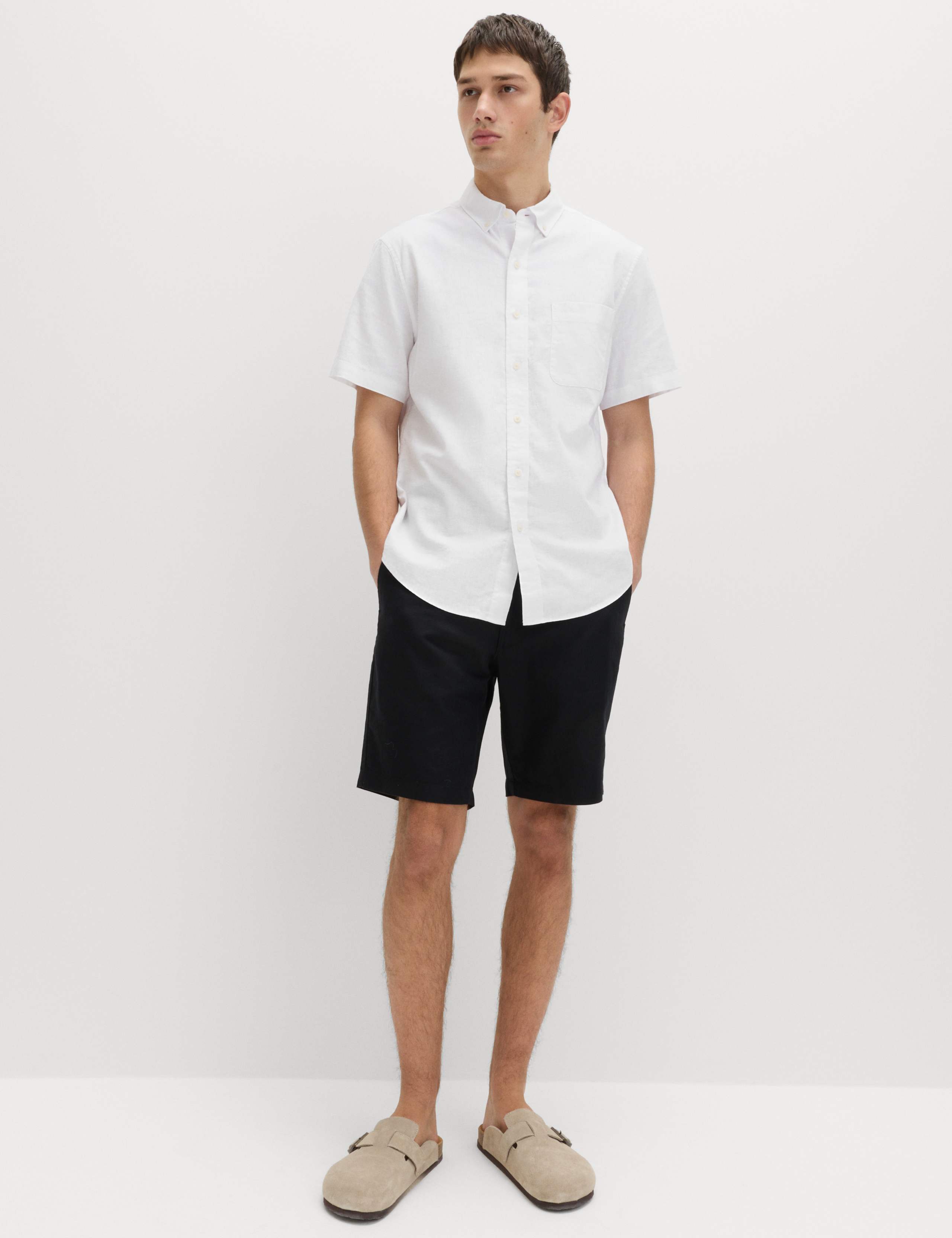 Regular Fit Linen Rich Short Sleeve Shirt