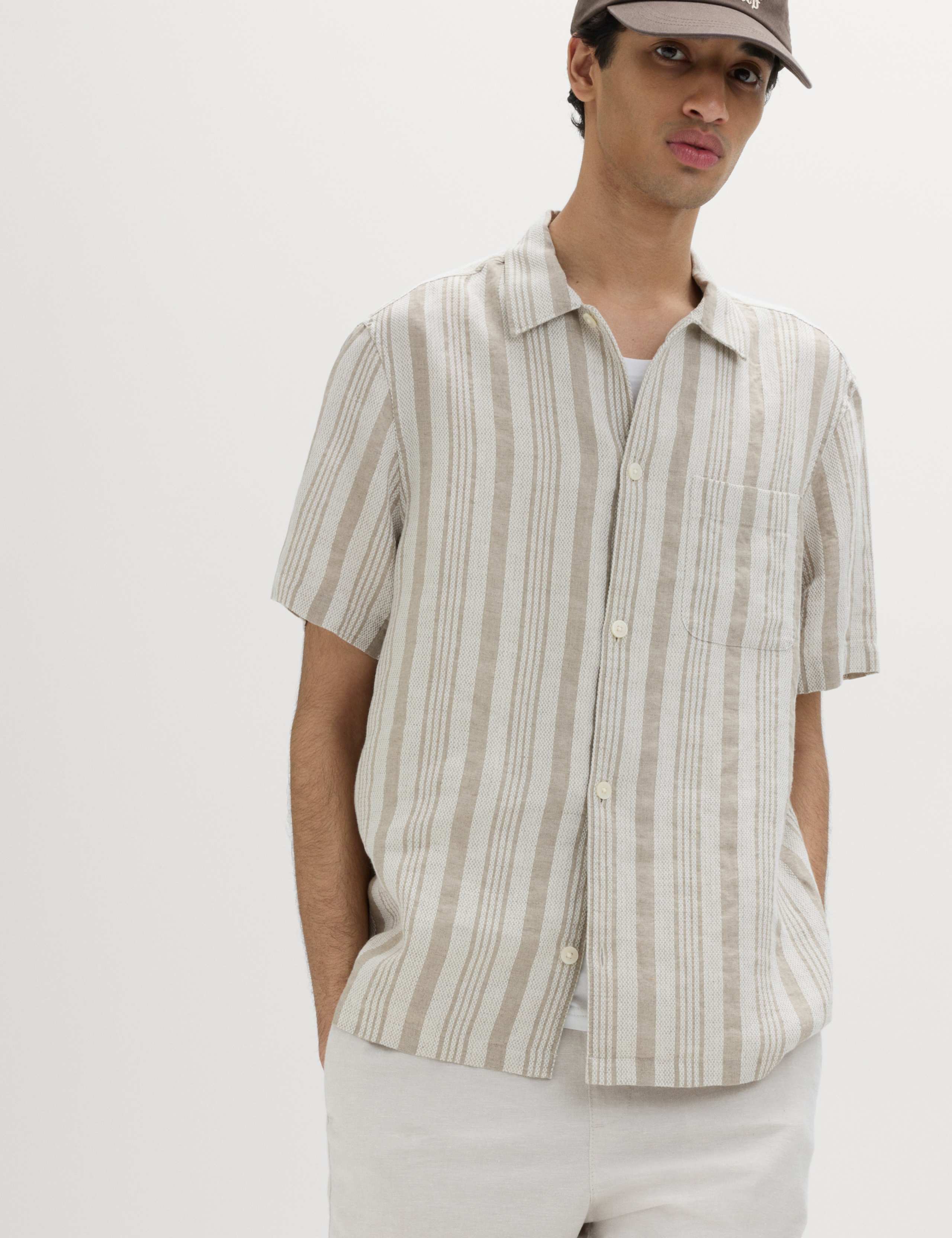 Linen Rich Striped Short Sleeve Shirt