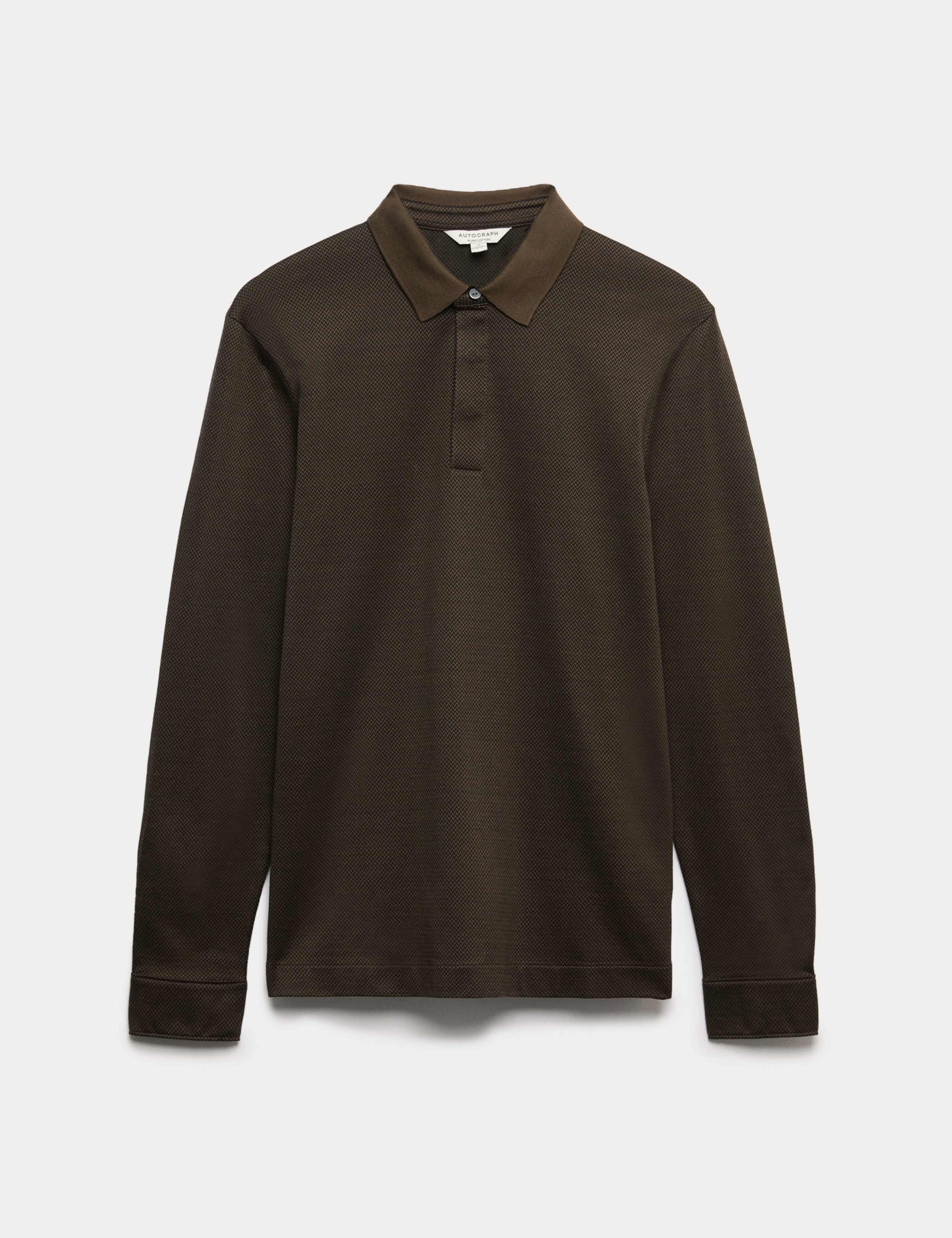 Pure Cotton Textured Long Sleeve Polo Shirt