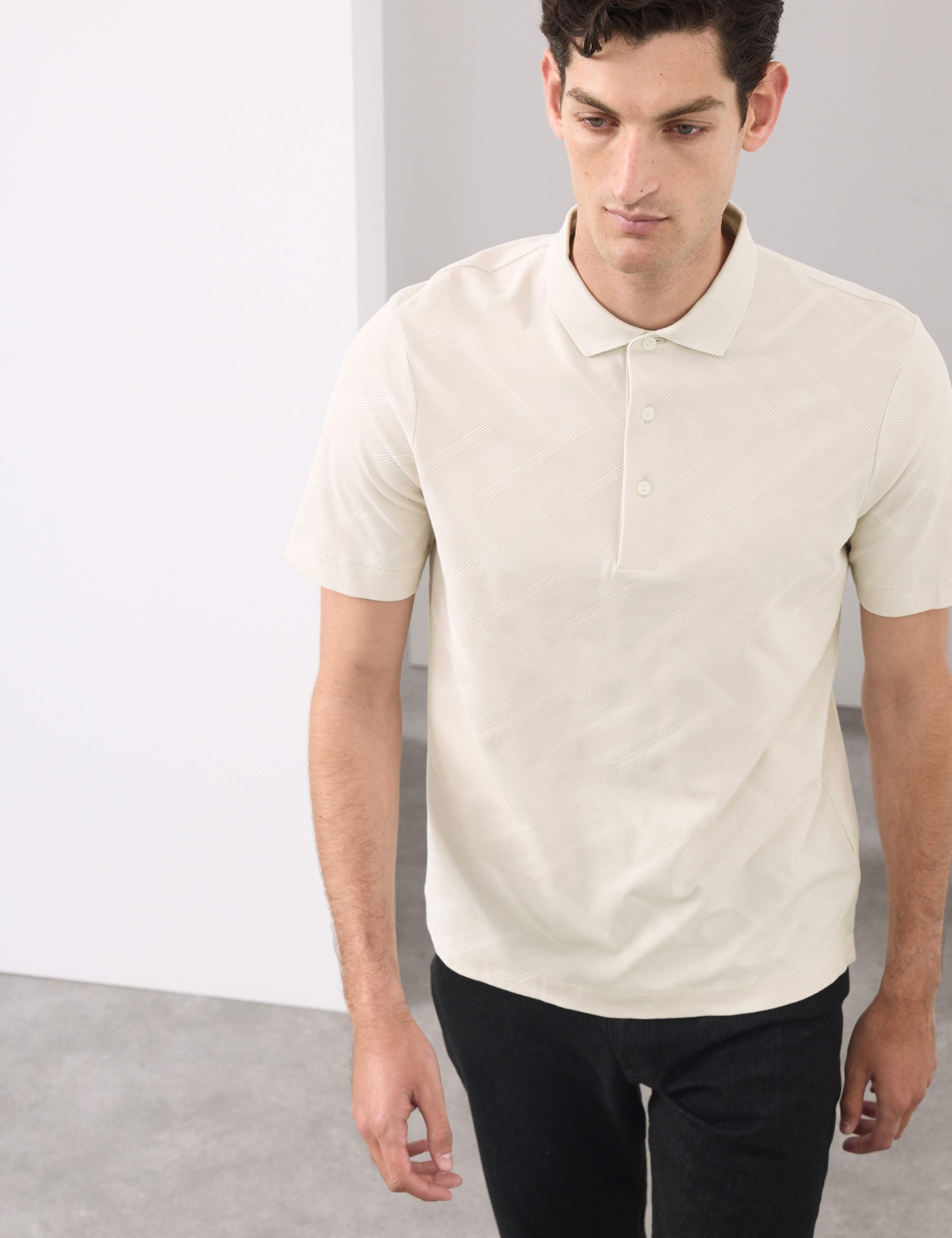 Pure Cotton Geometric Print Polo Shirt