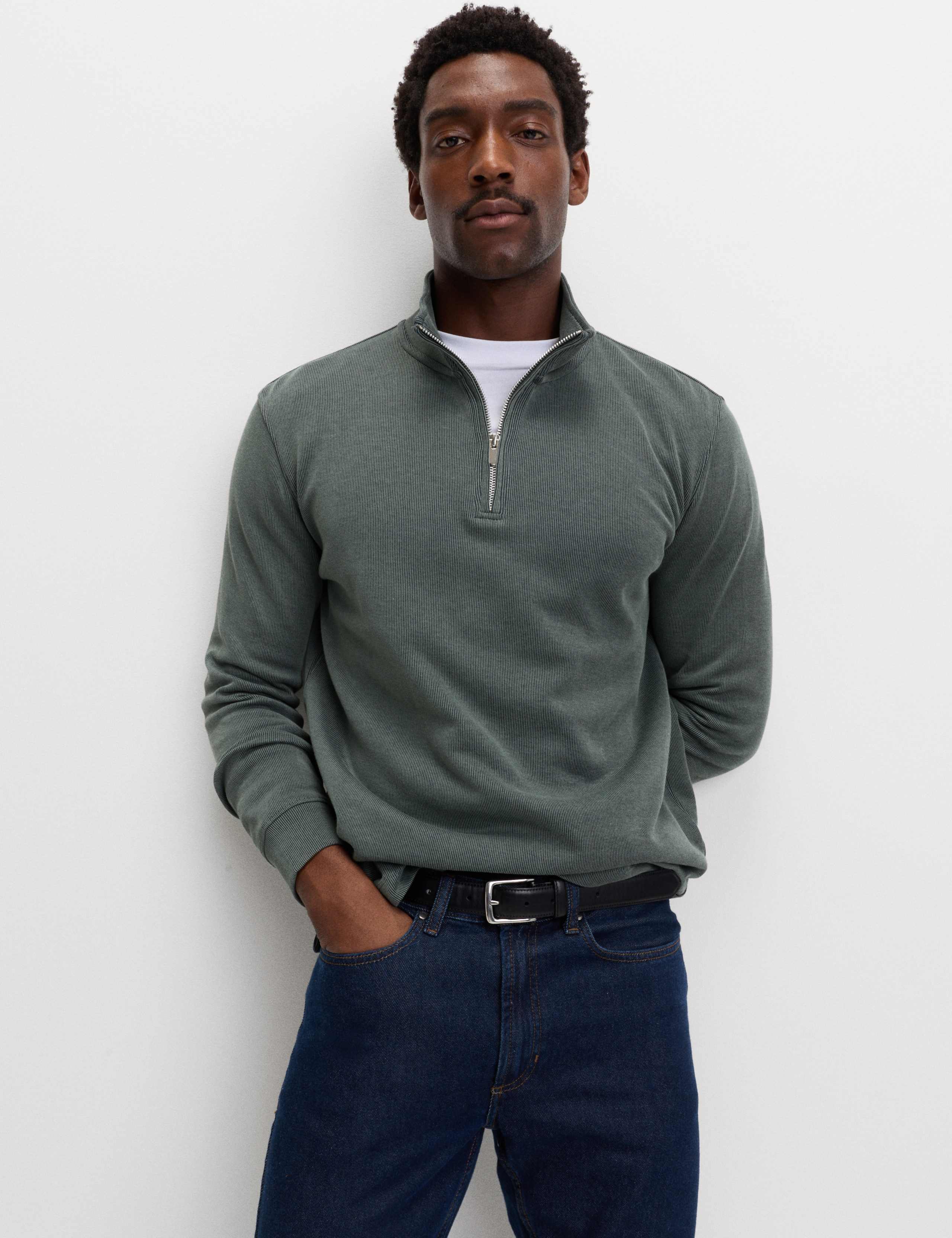 Cotton Rich Double Knit Half Zip Sweatshirt