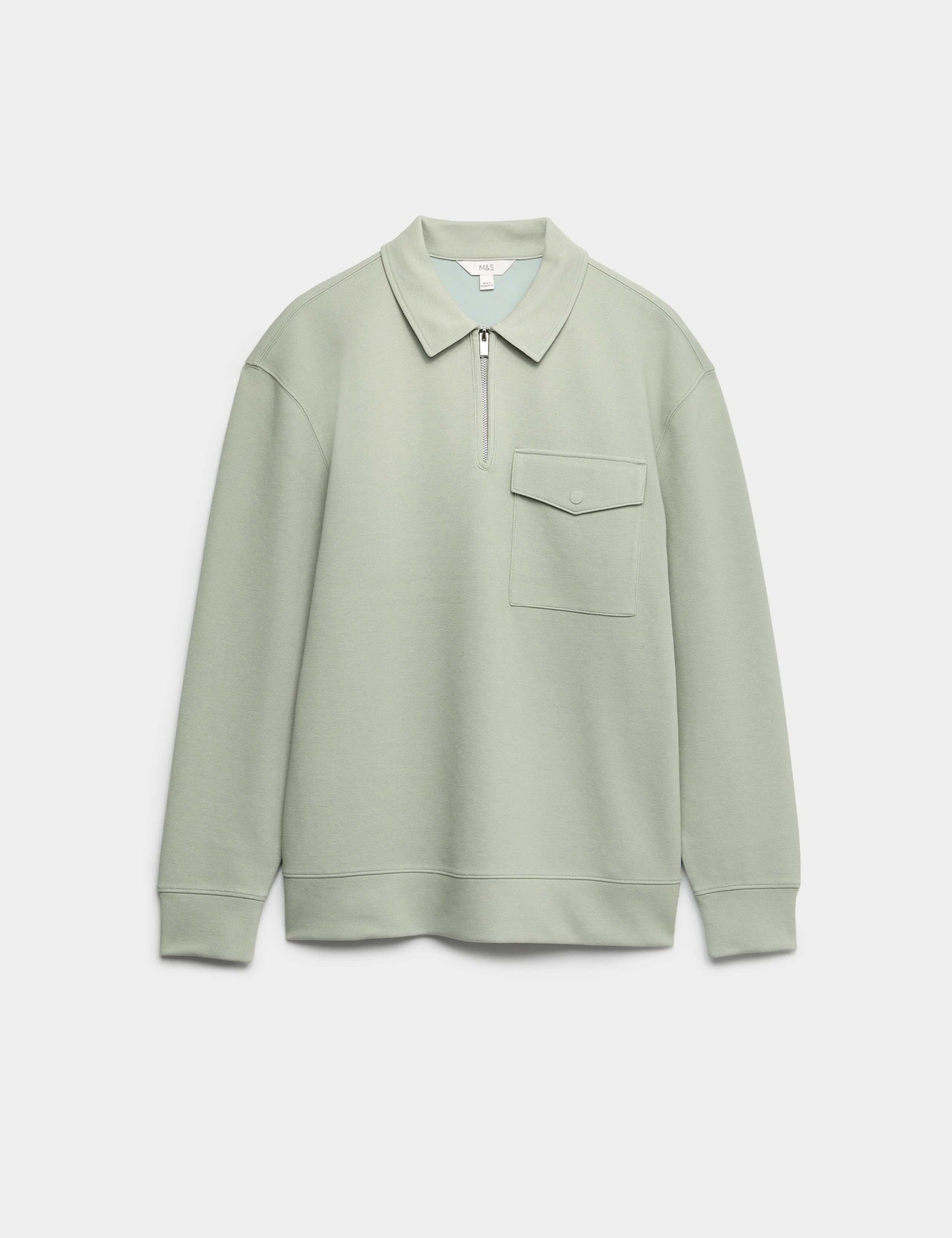 Cotton Blend Pique Half Zip Top