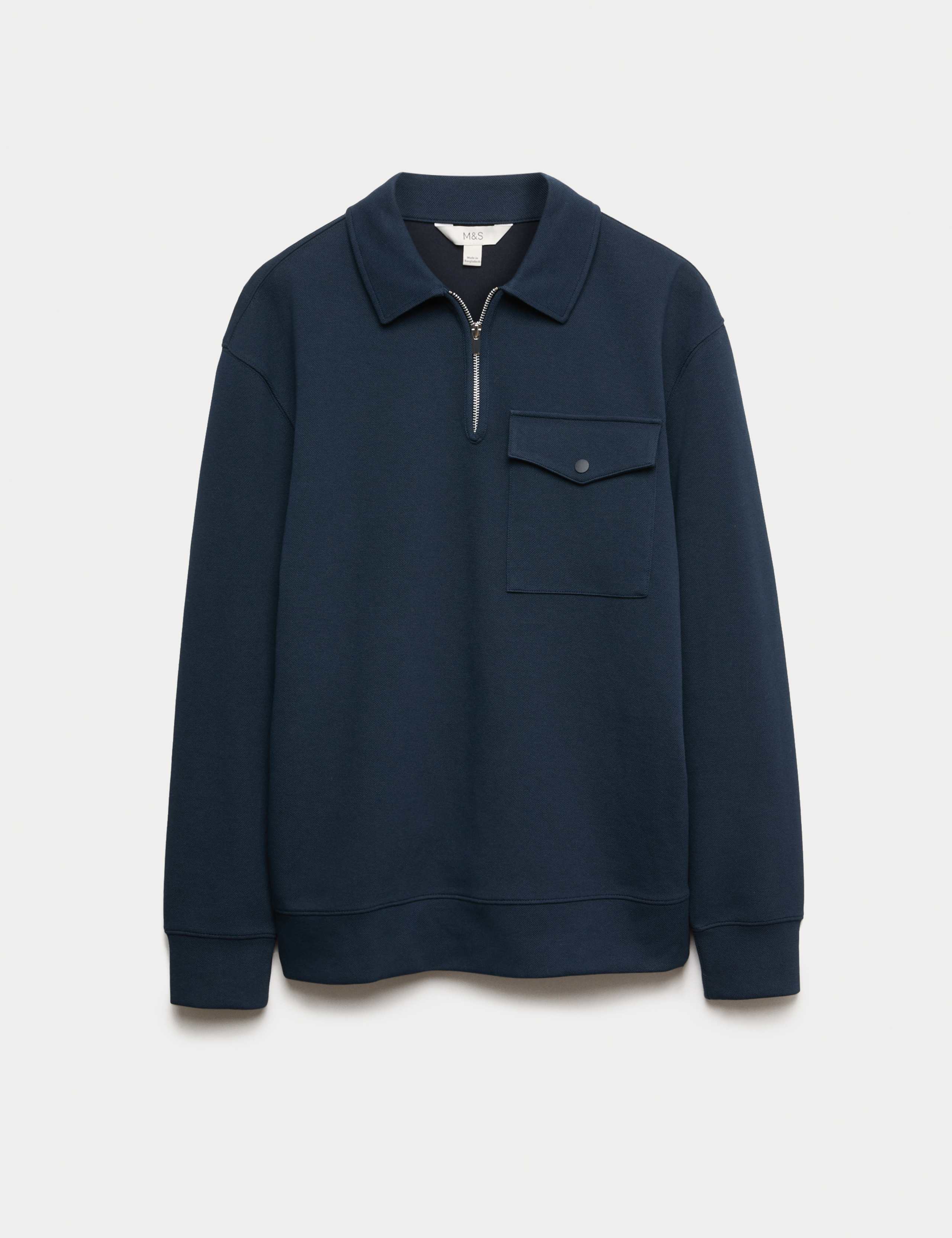 Cotton Blend Pique Half Zip Top