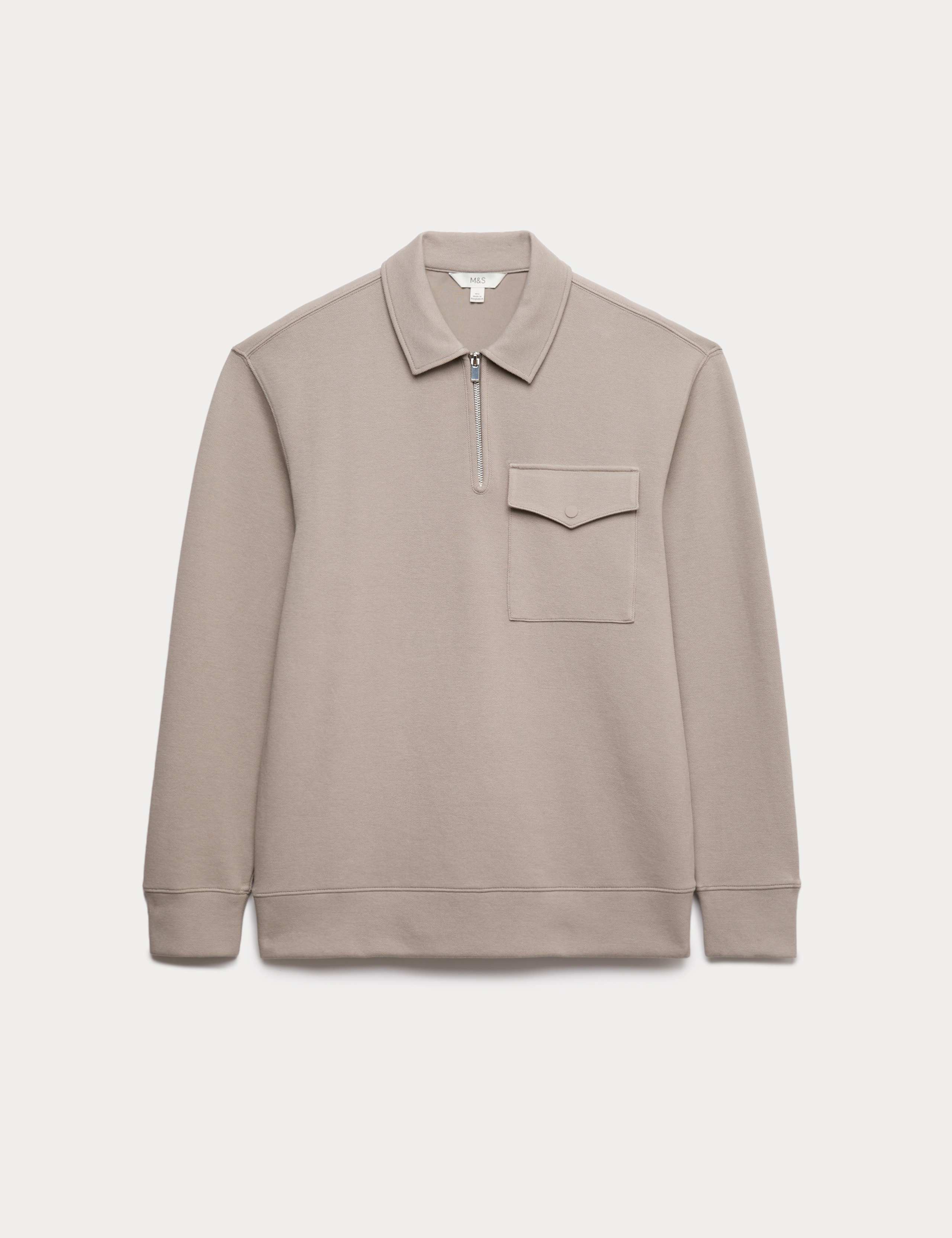 Cotton Blend Pique Half Zip Top