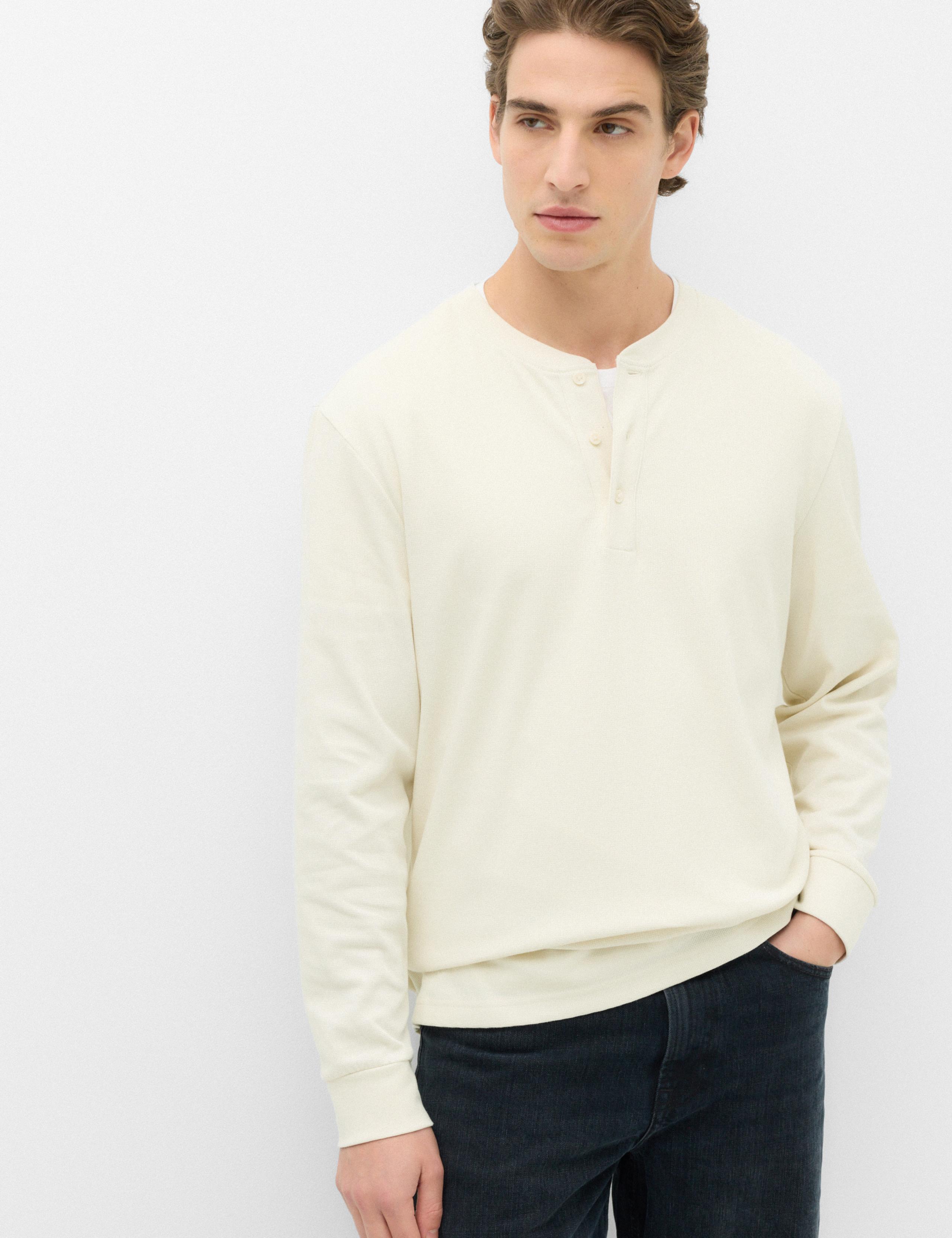 Cotton Rich Waffle Henley Long Sleeve T-Shirt