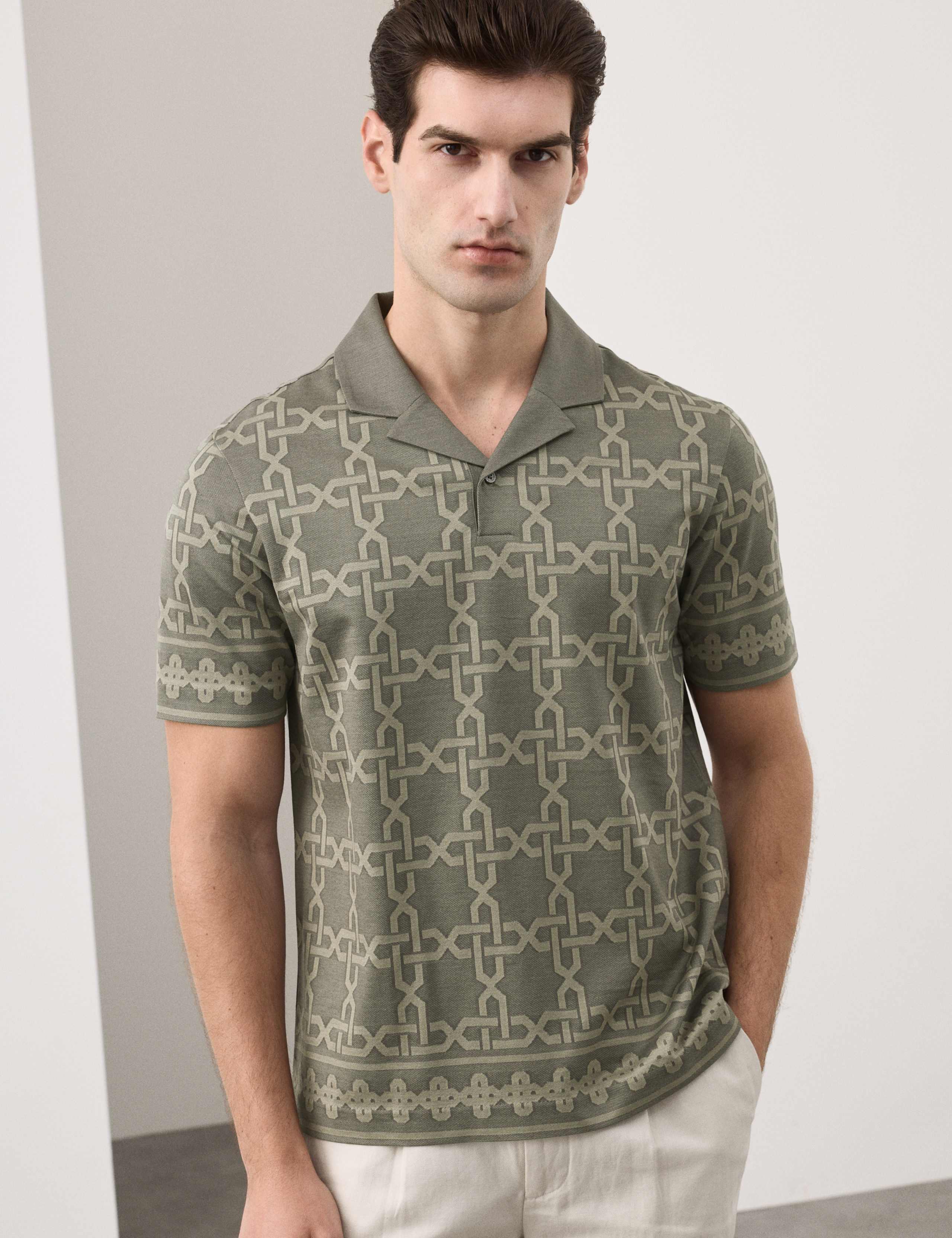Pure Cotton AOP Geo Revere Jacquard Polo