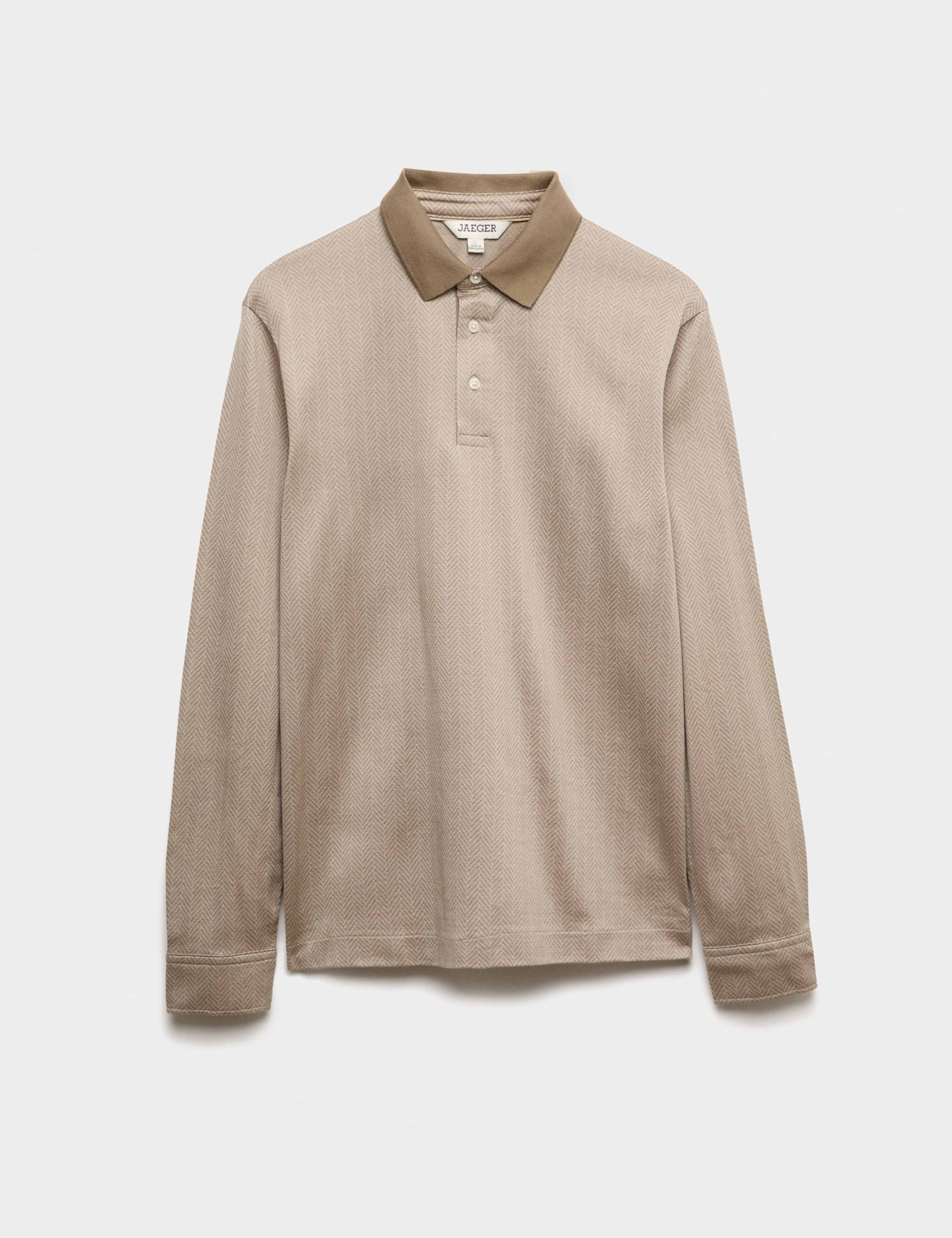 Pure Cotton Textured Long Sleeve Polo Shirt