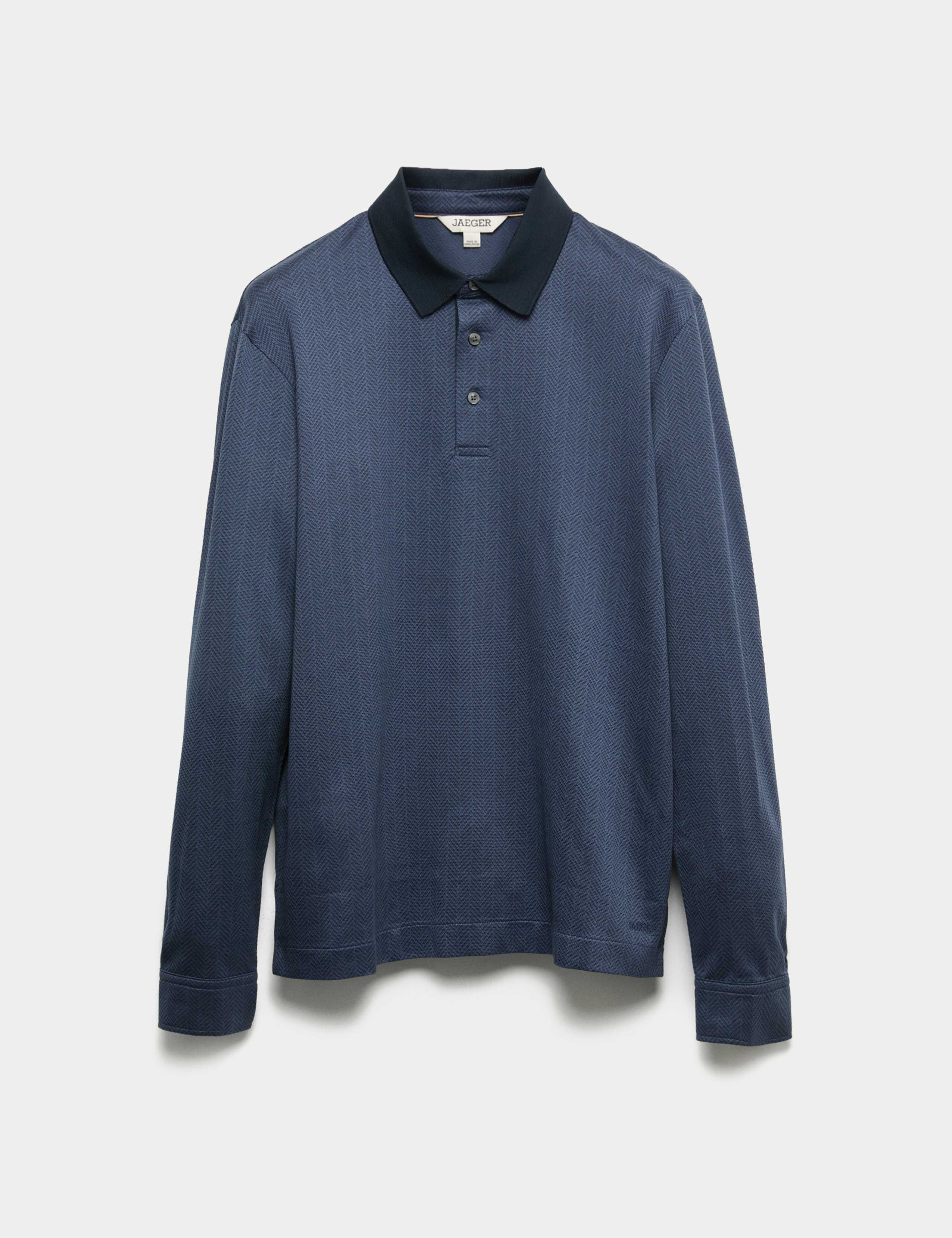 Pure Cotton Textured Long Sleeve Polo Shirt
