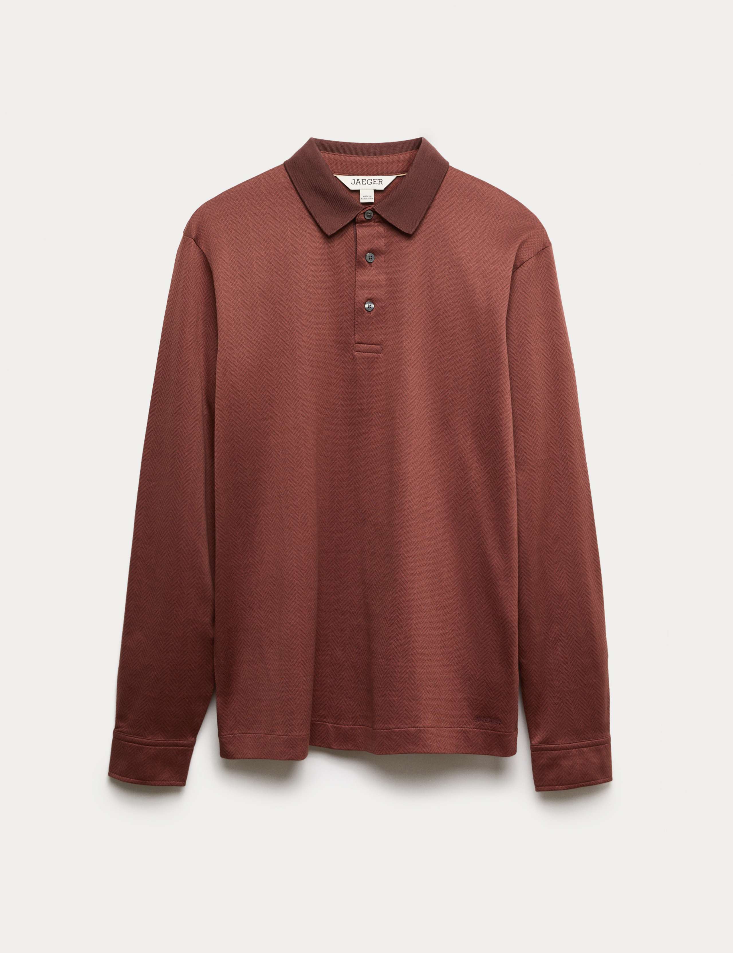 Pure Cotton Textured Long Sleeve Polo Shirt