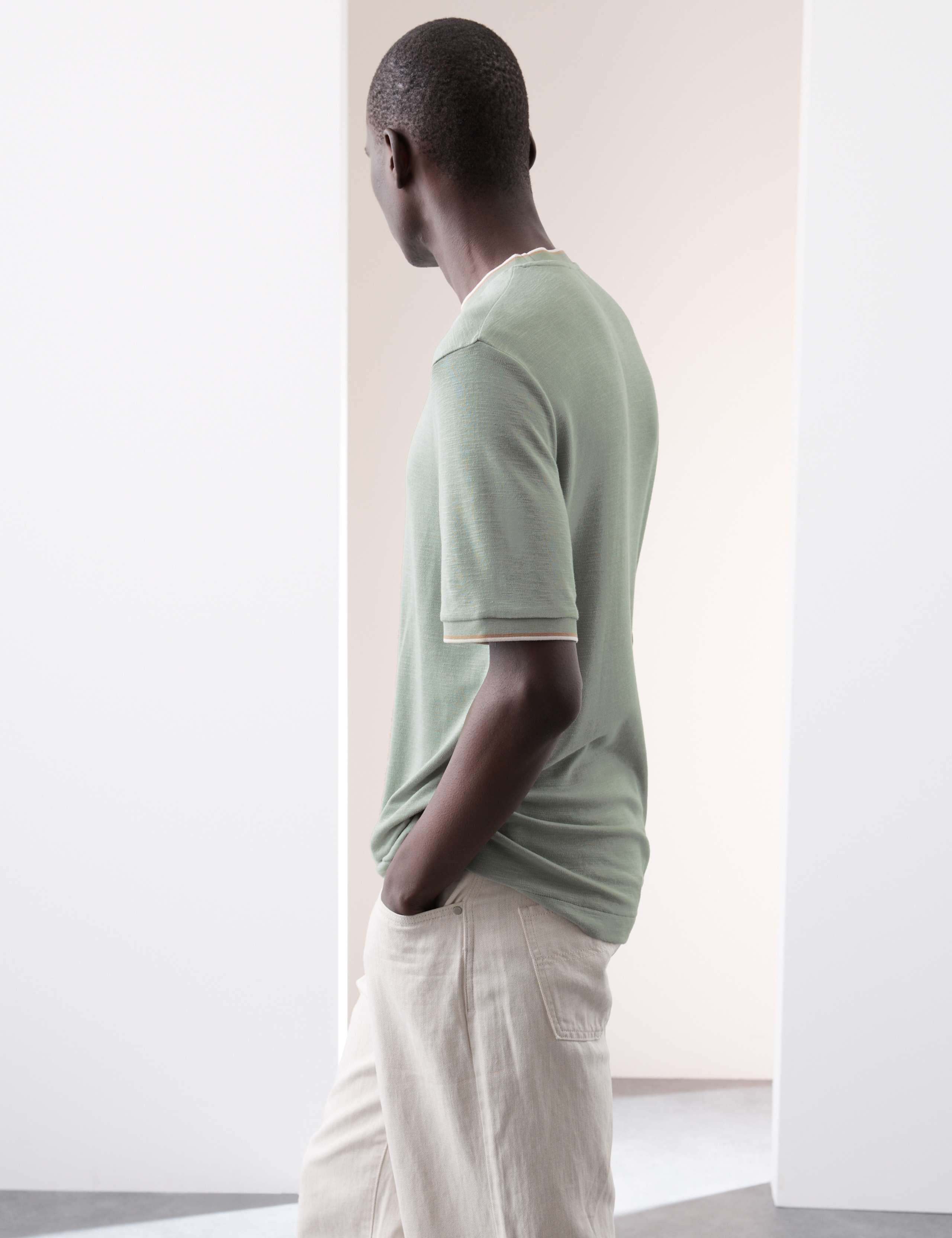 Linen Blend Crew Neck T-Shirt
