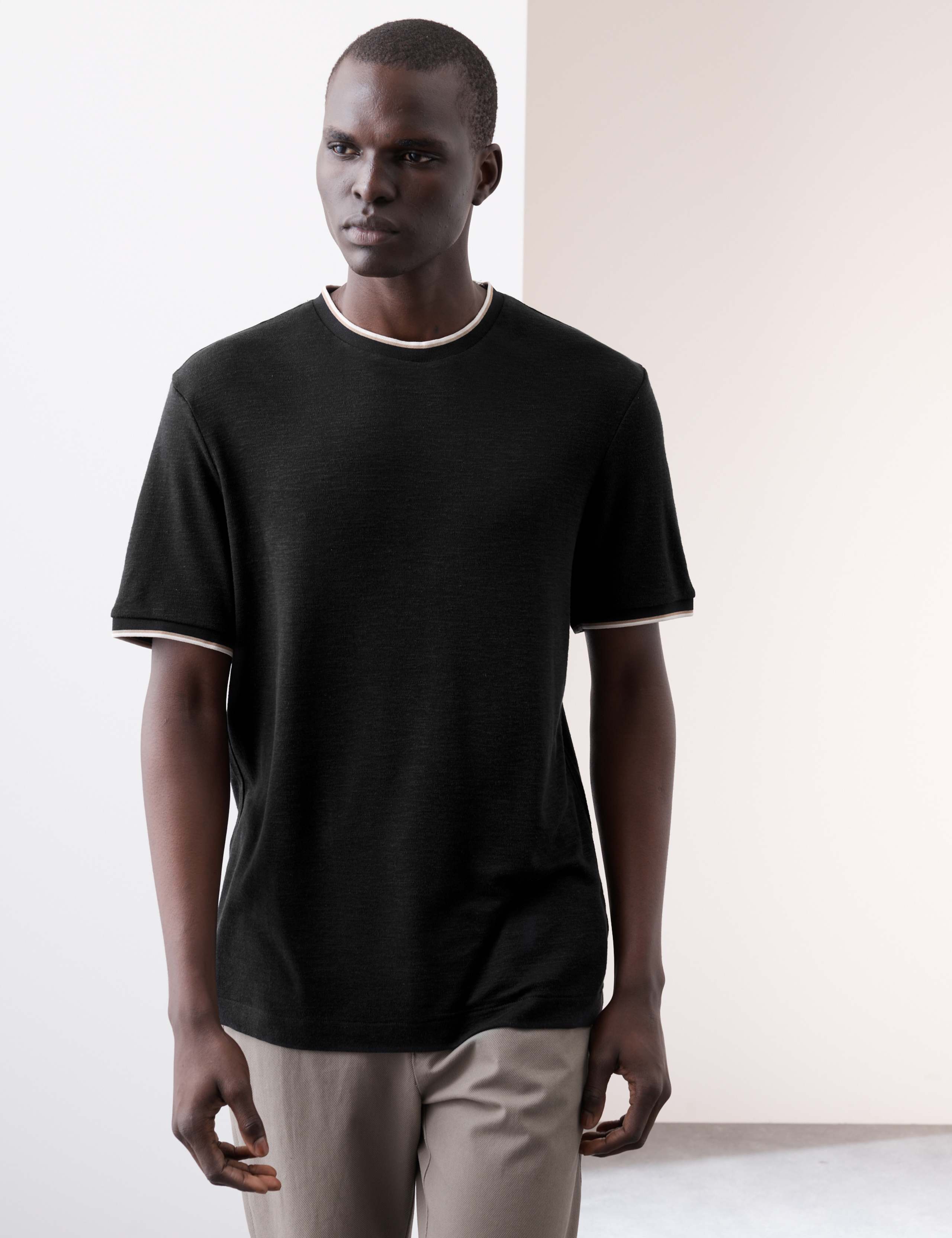 Linen Blend Crew Neck T-Shirt