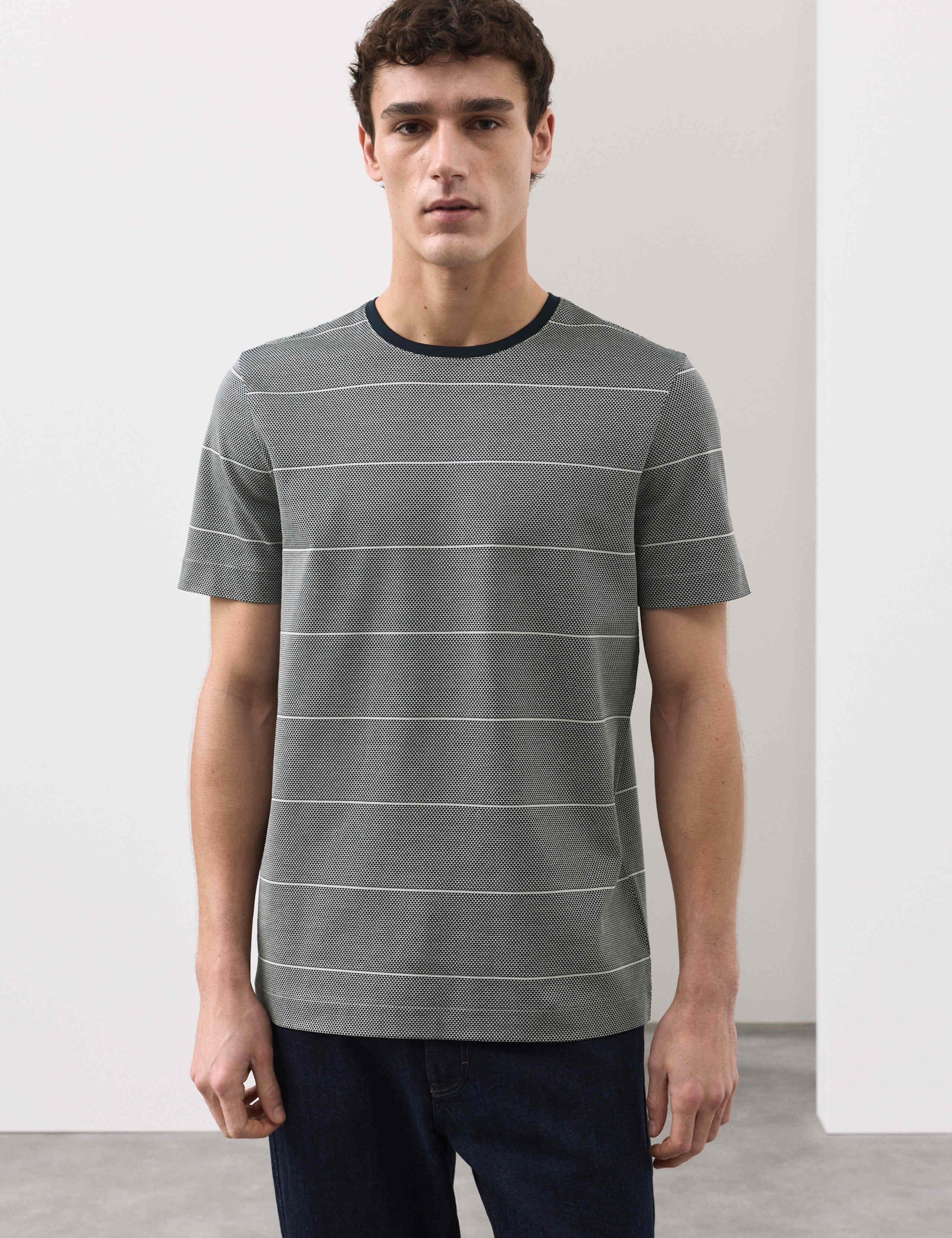Pure Cotton Textured Striped T-Shirt