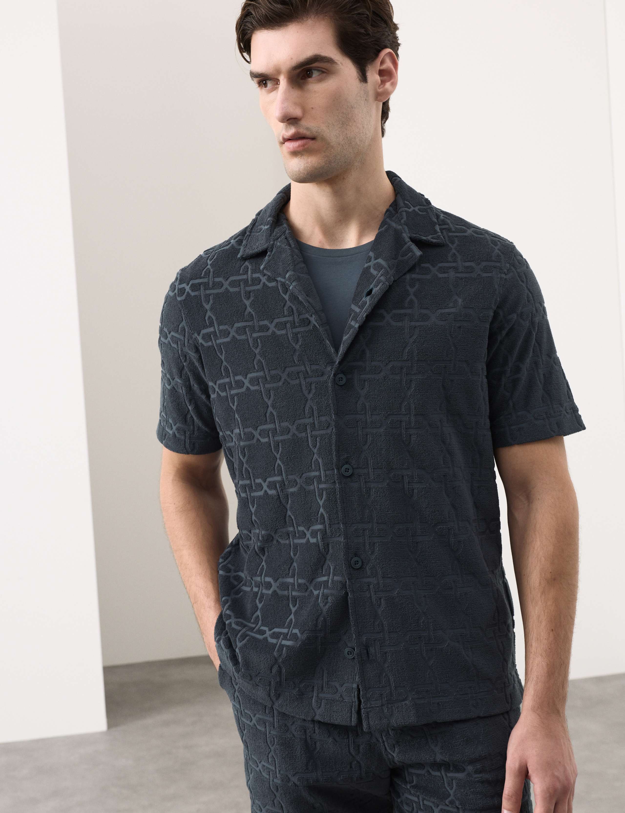 Cotton Rich Jacquard Towelling Revere Polo Shirt