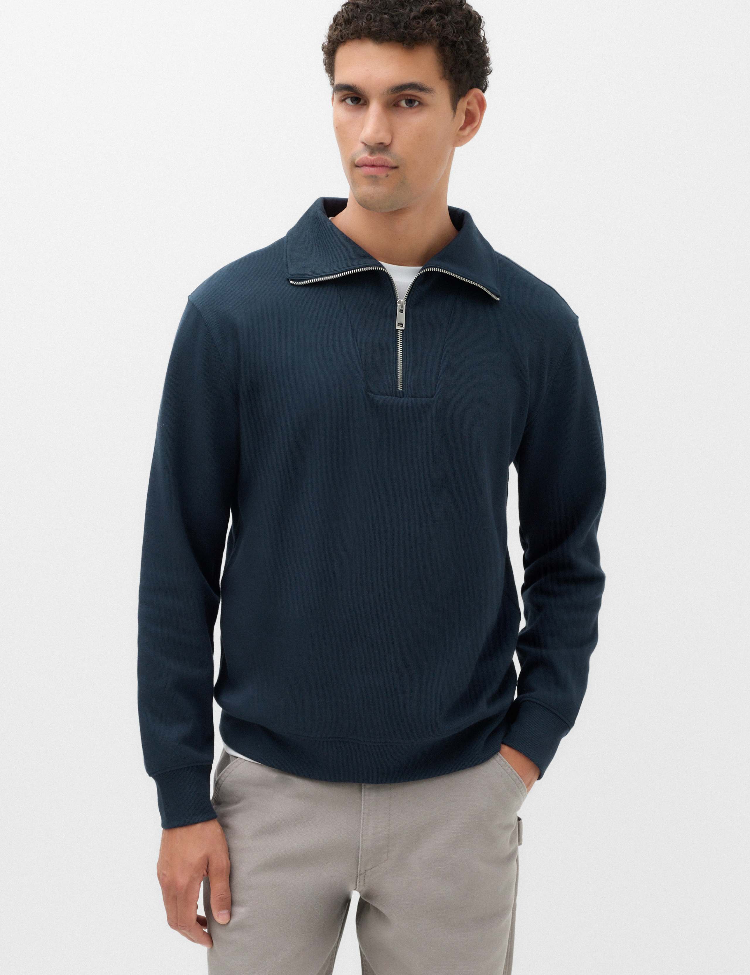 Cotton Rich Textured Half Zip Jumper