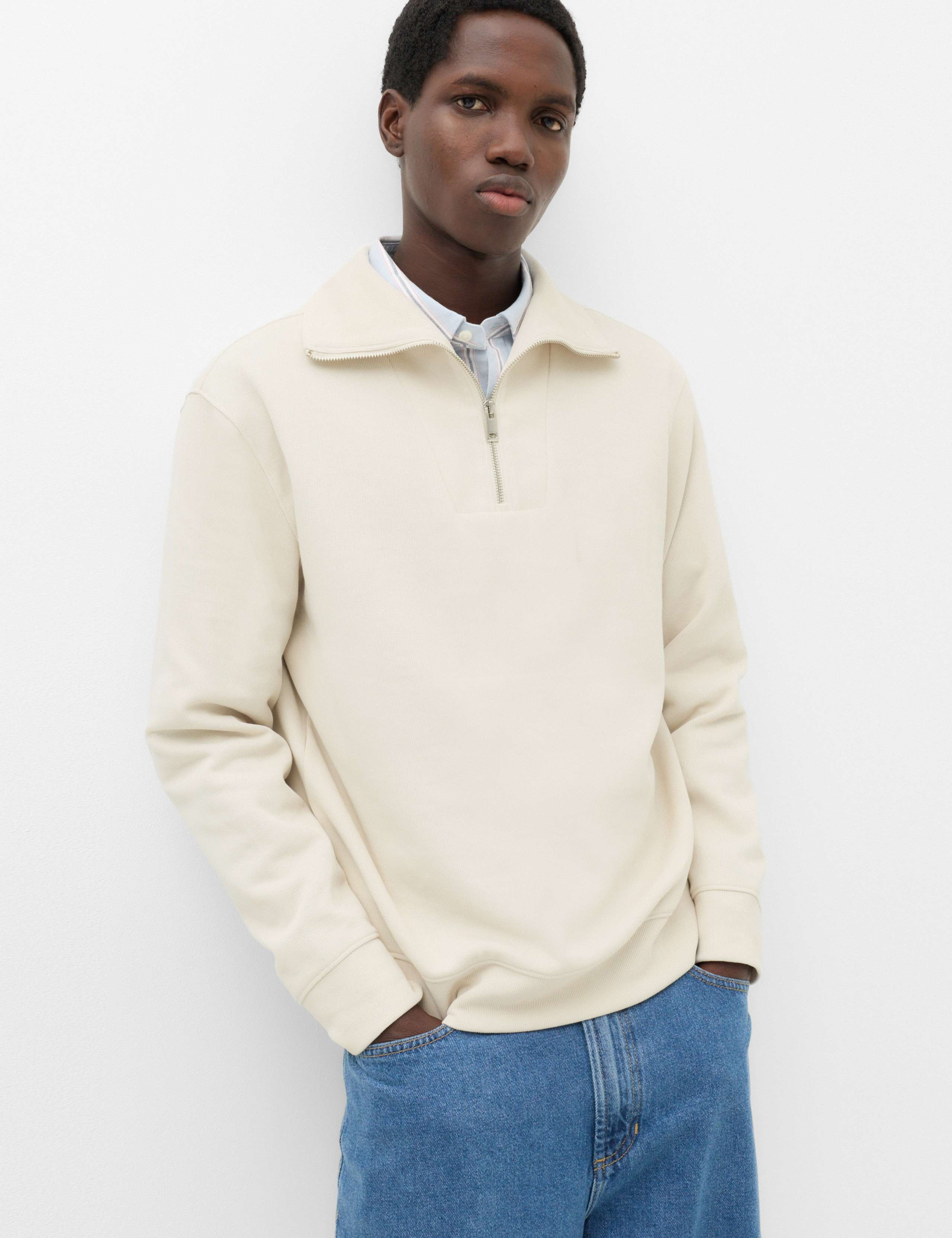 Cotton Rich Textured Half Zip Jumper