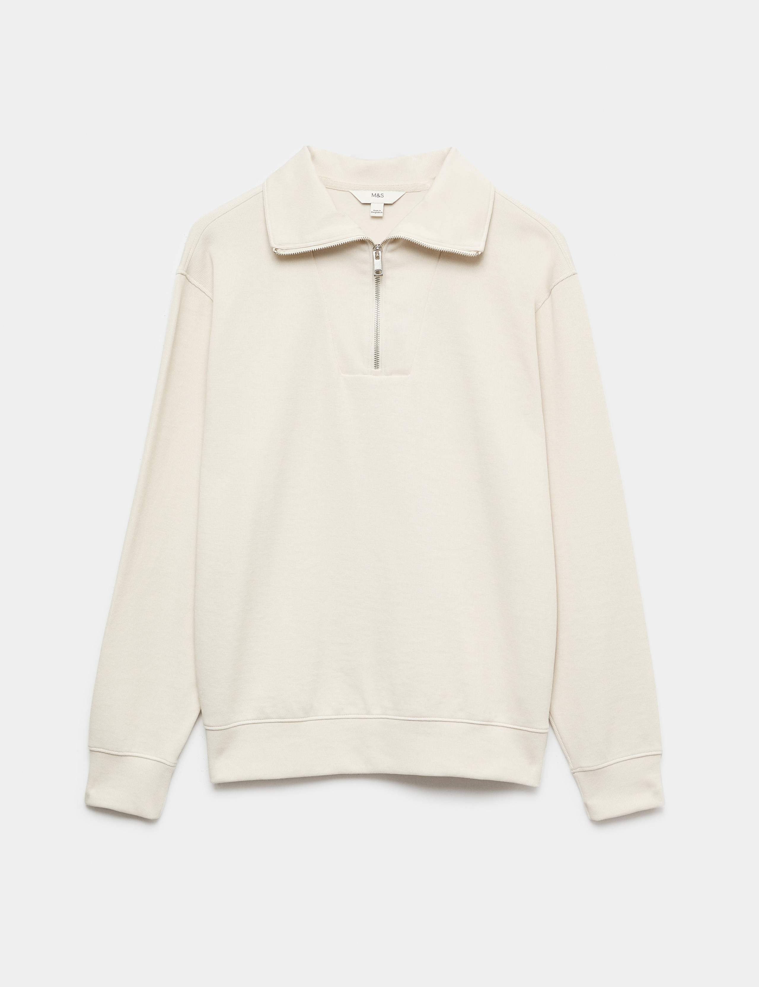 Cotton Rich Textured Half Zip Jumper