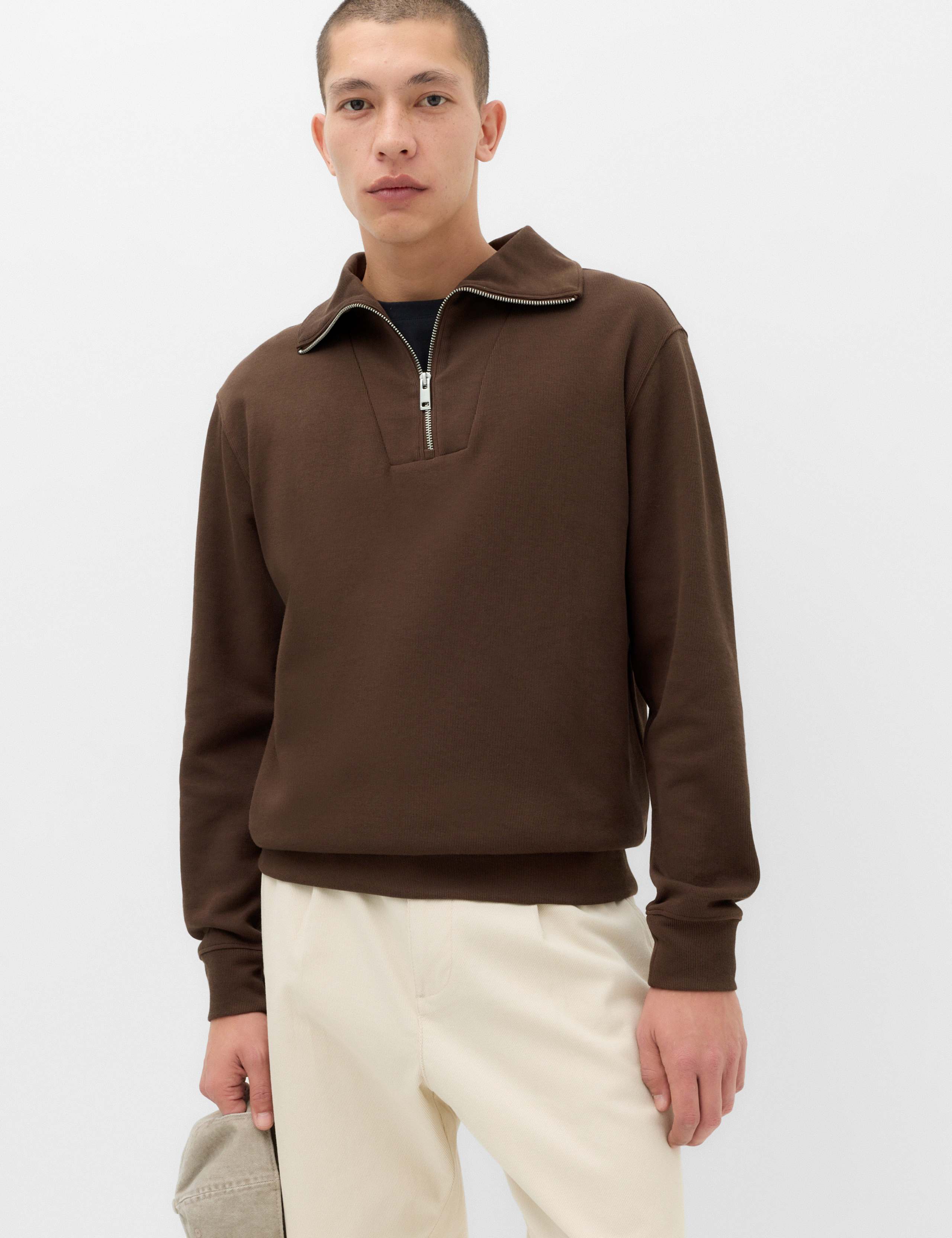 Cotton Rich Textured Half Zip Jumper