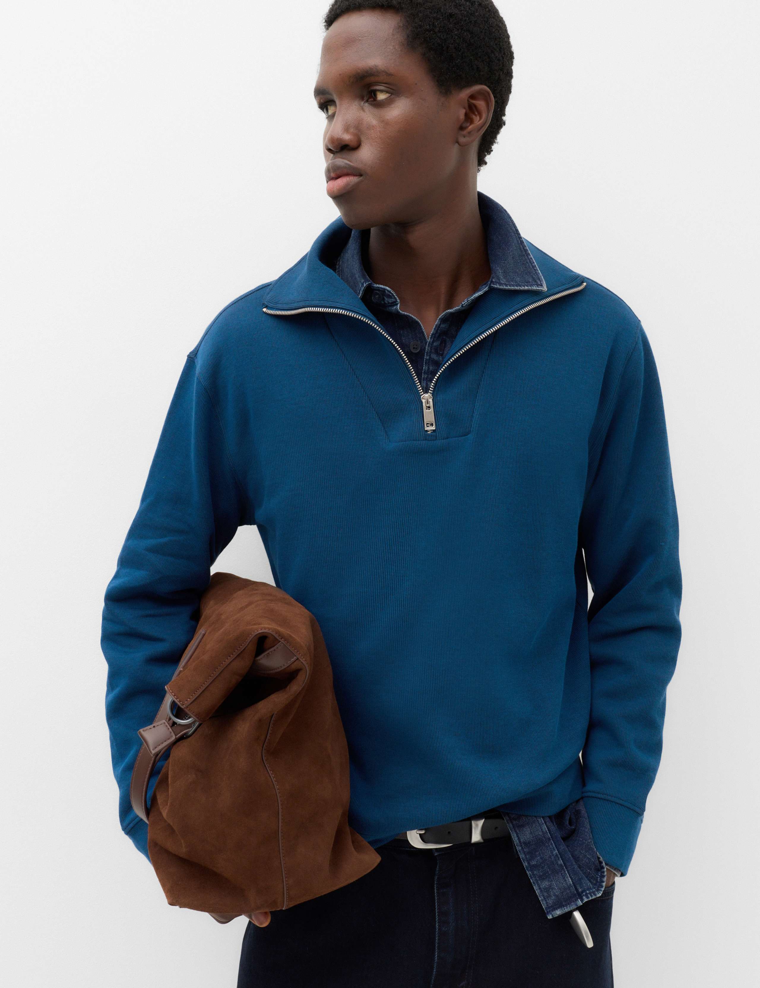 Cotton Rich Textured Half Zip Jumper