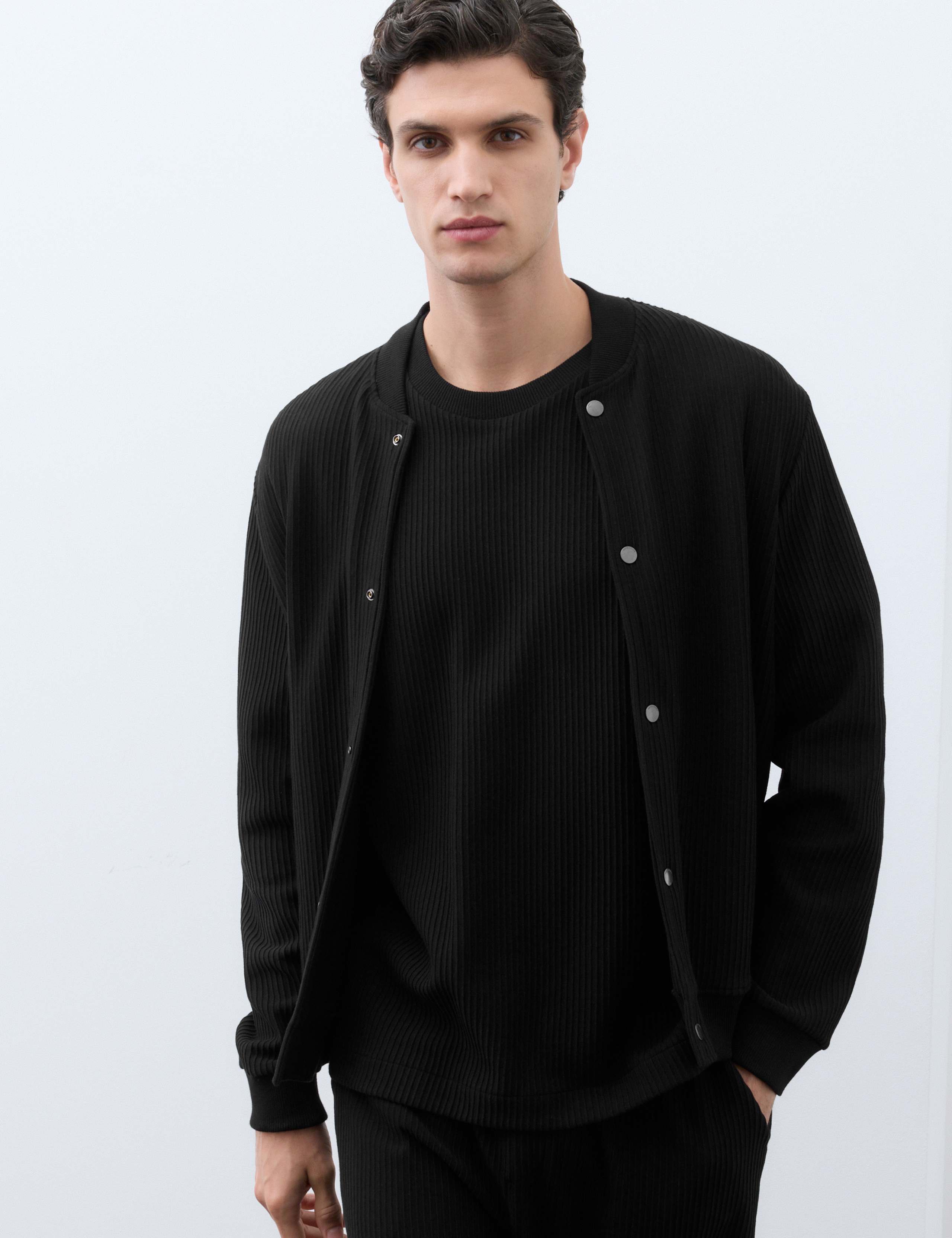 Cotton Rich Ottoman Knitted Bomber Jacket