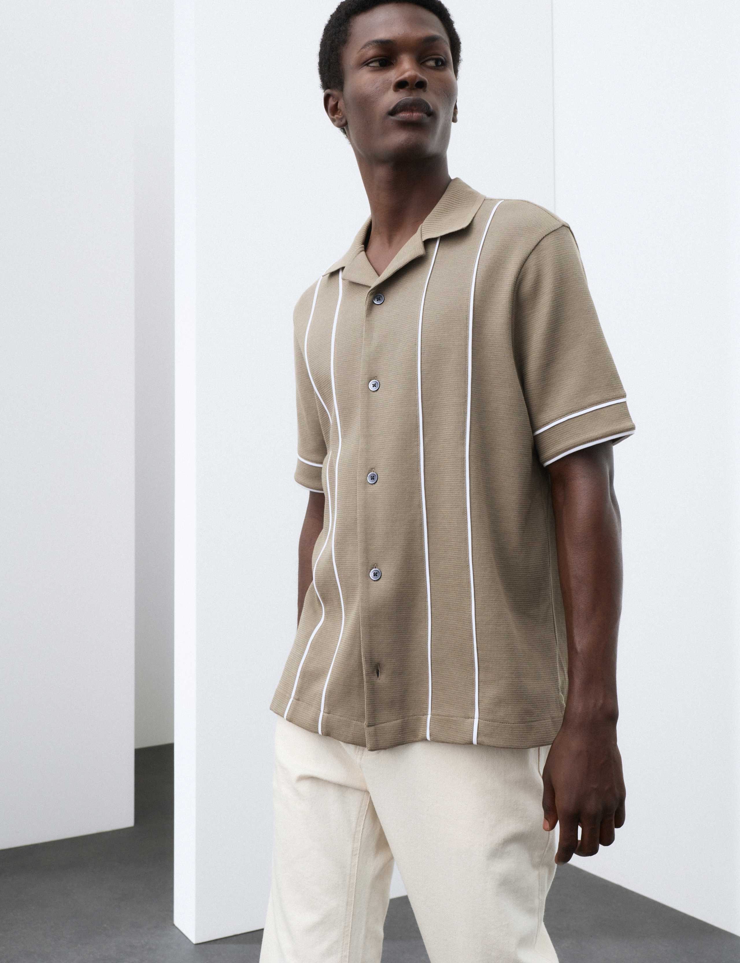 Cotton Rich Piped Stripe Knitted Polo Shirt