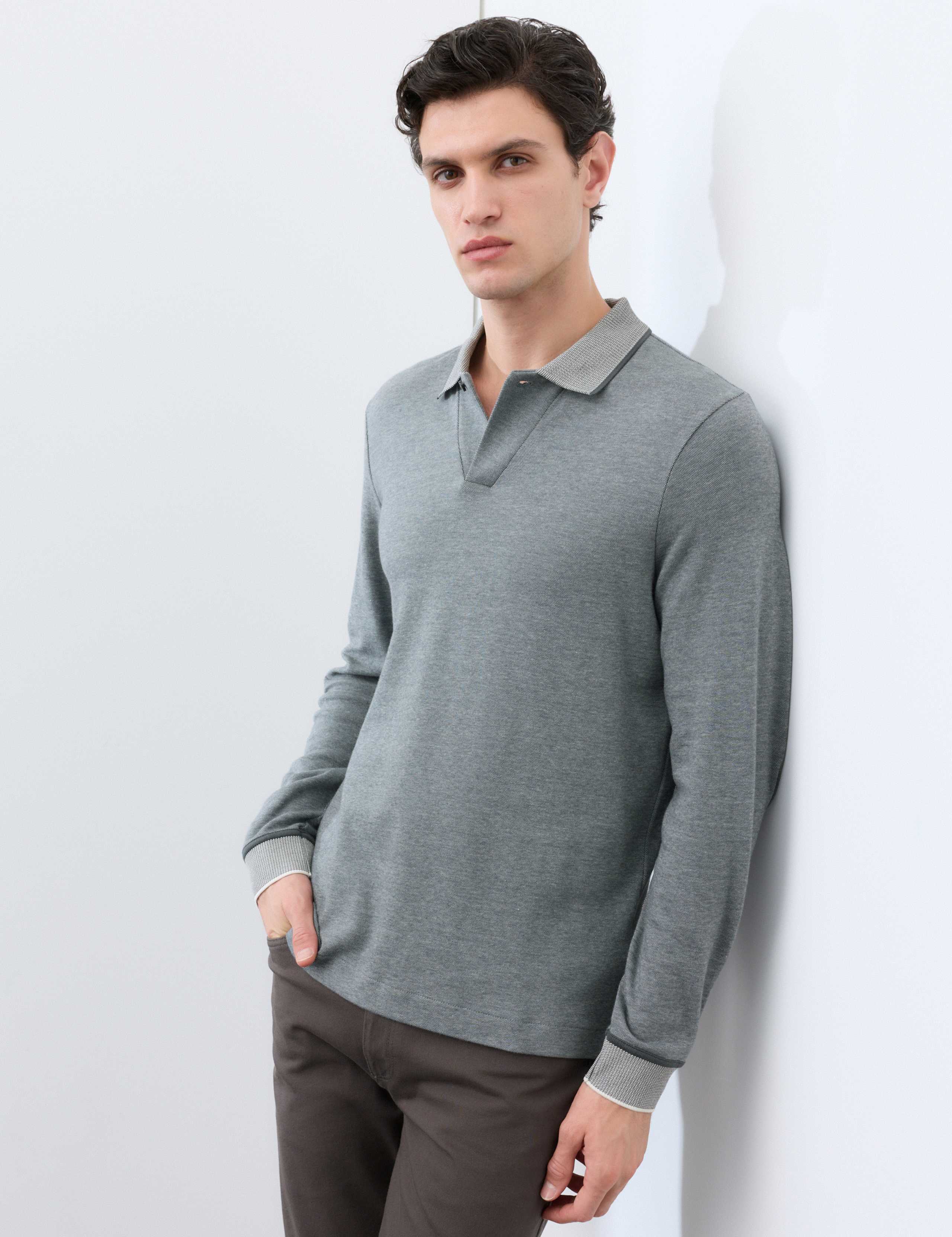 Cotton Rich Long Sleeve Polo Shirt