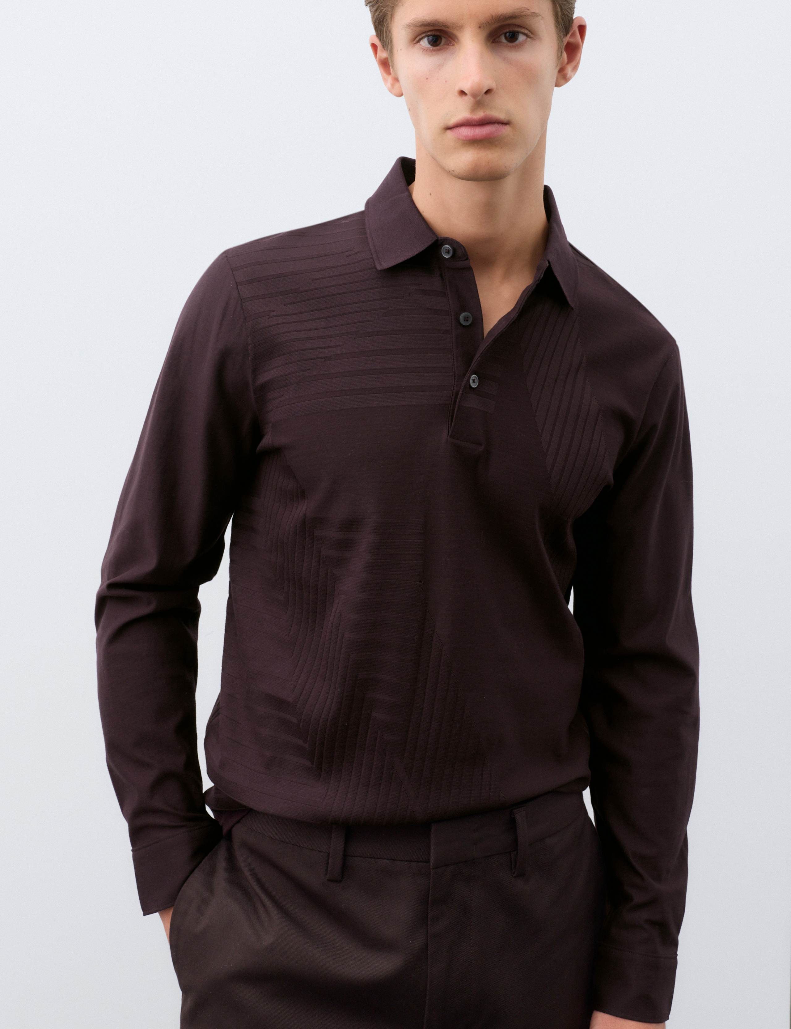 Pure Cotton Geometric Print Long Sleeve Polo Shirt
