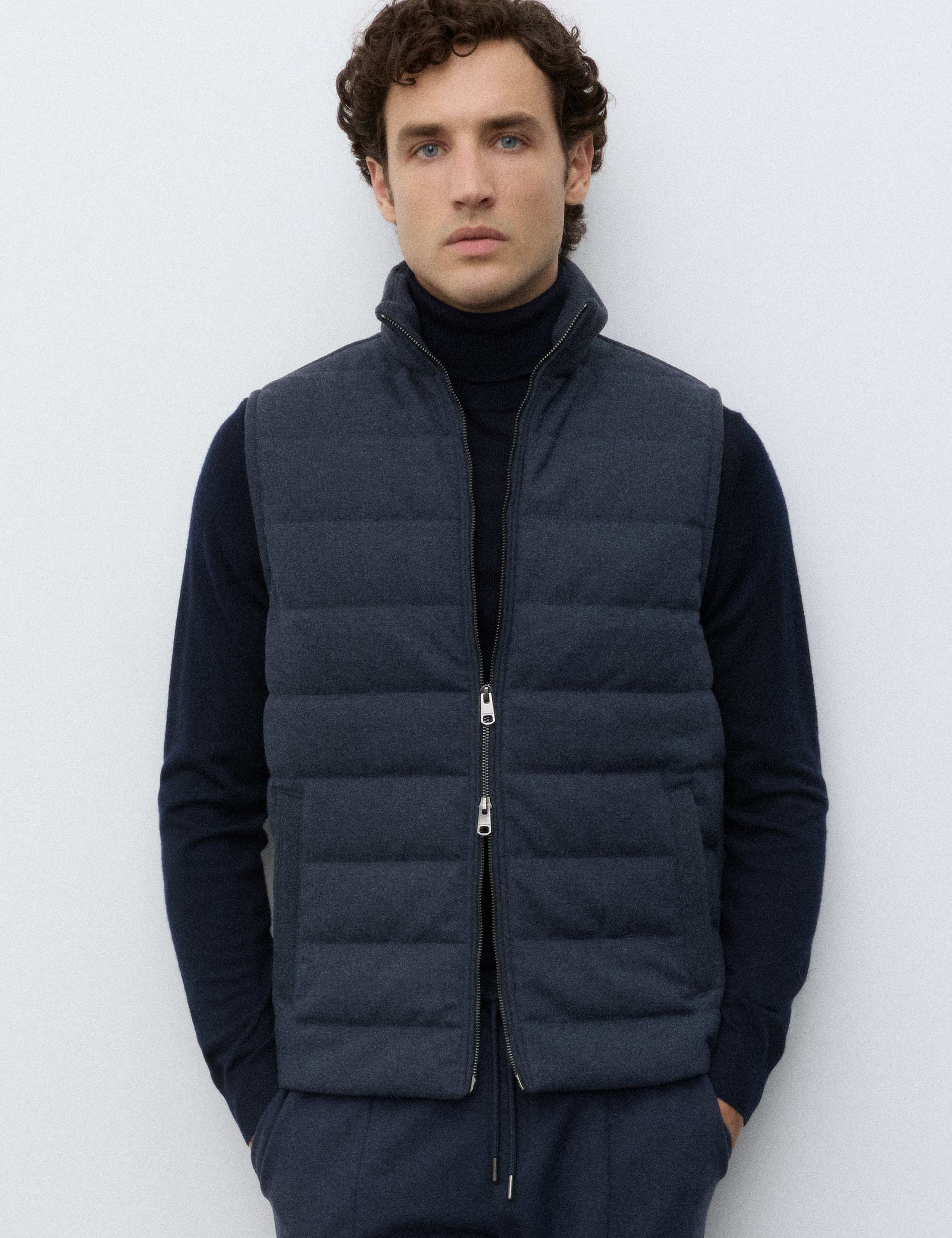 Padded Hybrid Zip Up Gilet with Wool