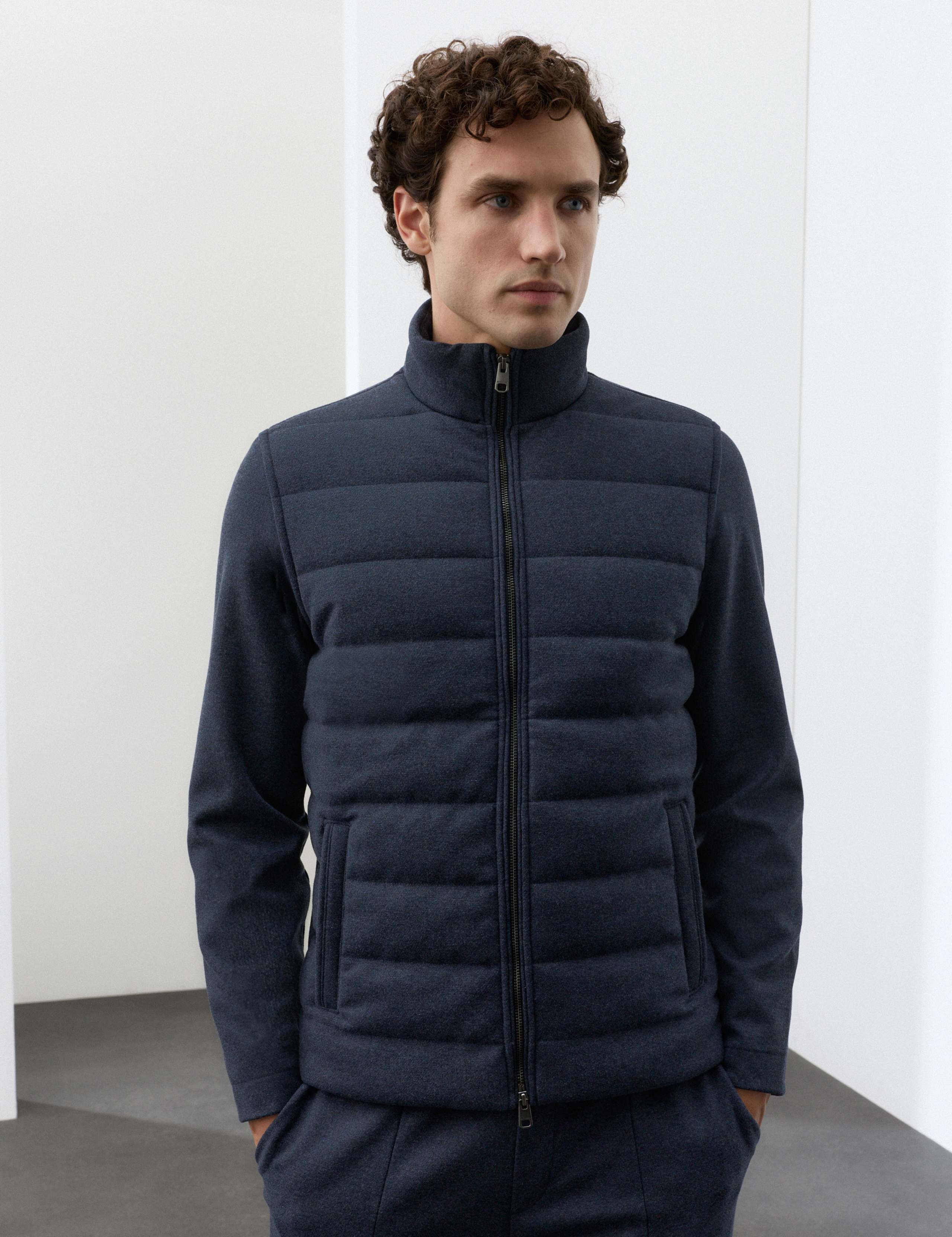Padded Hyrid Zip Up Shacket with Wool