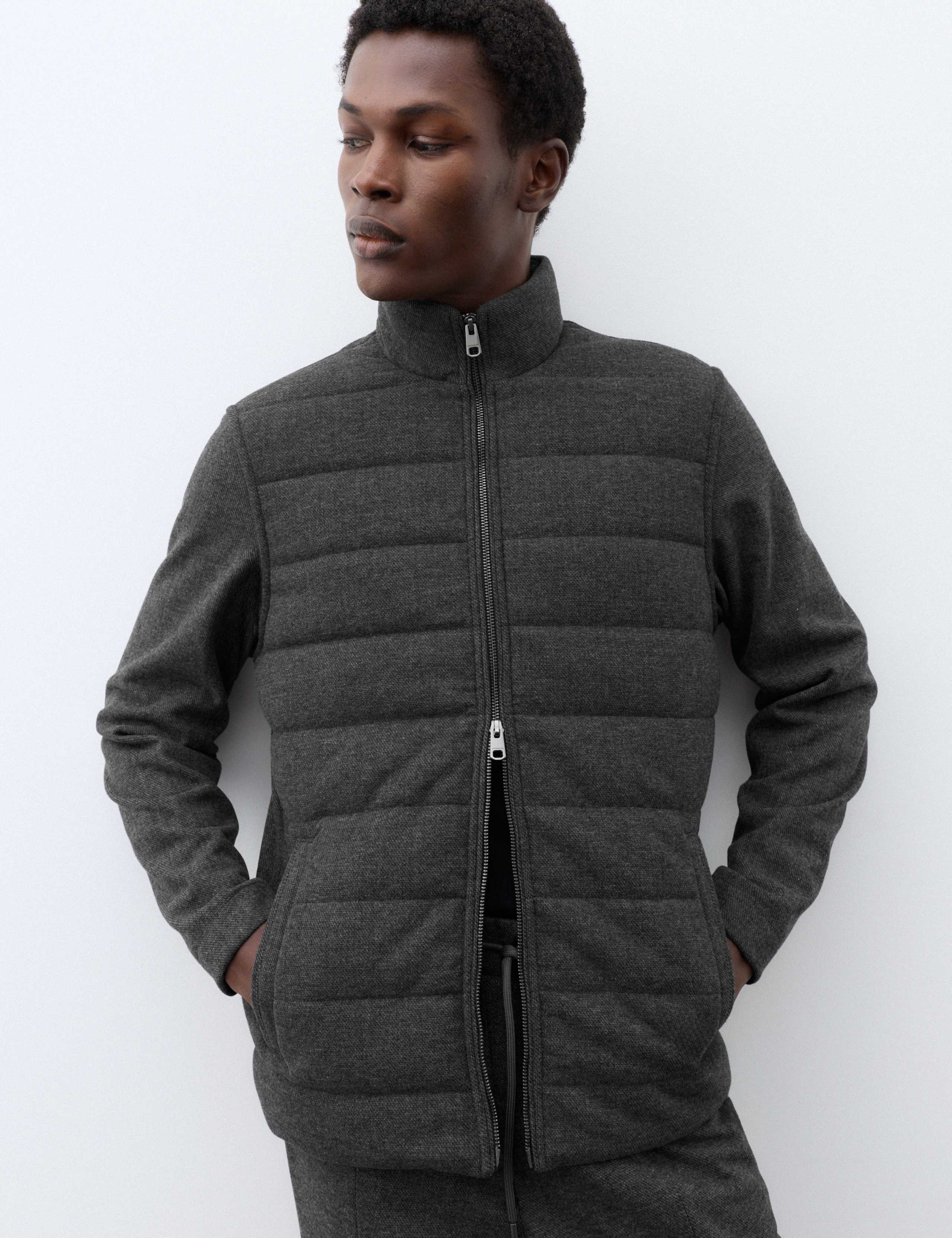 Padded Hyrid Zip Up Shacket with Wool