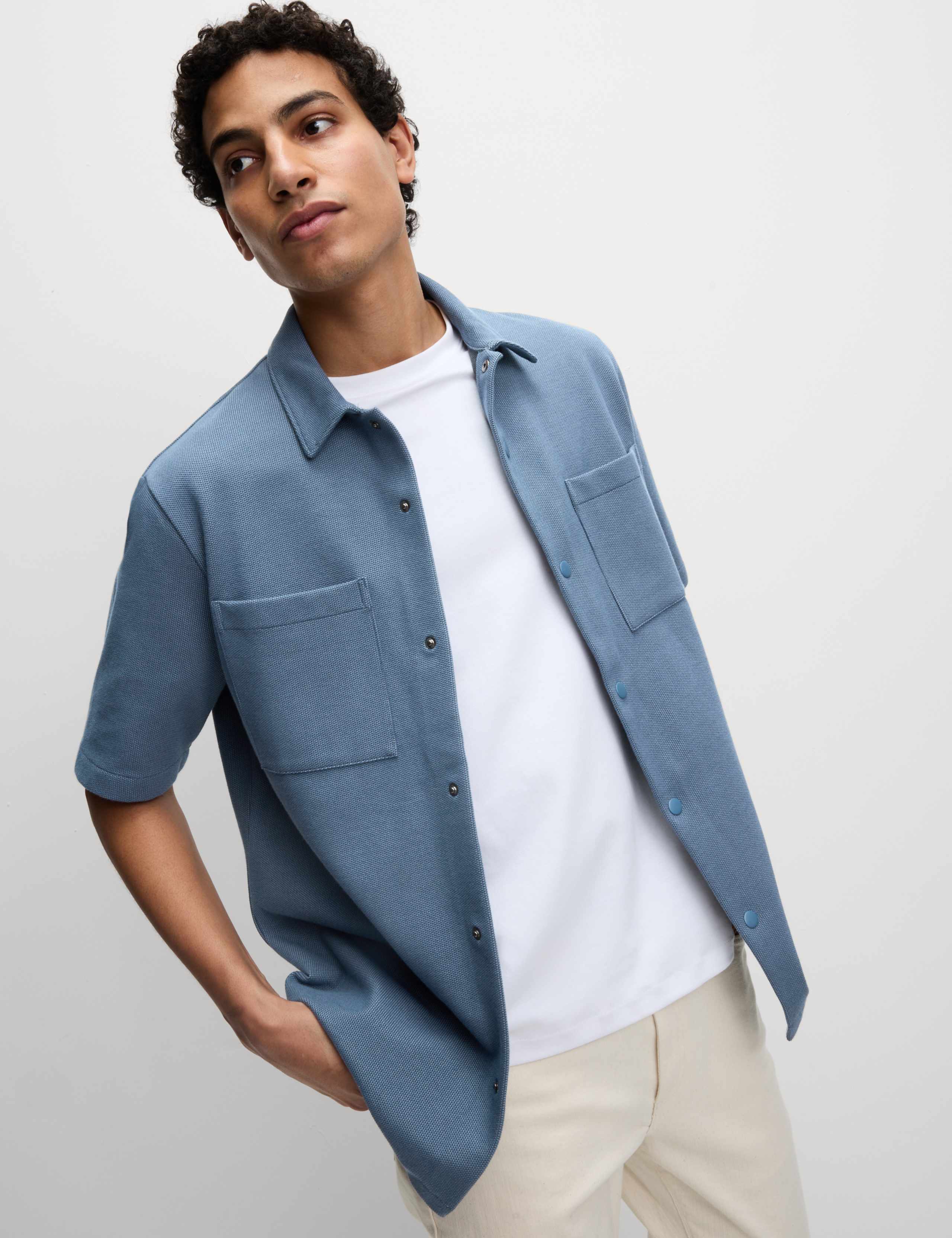 Cotton Blend Short Sleeve Overshirt