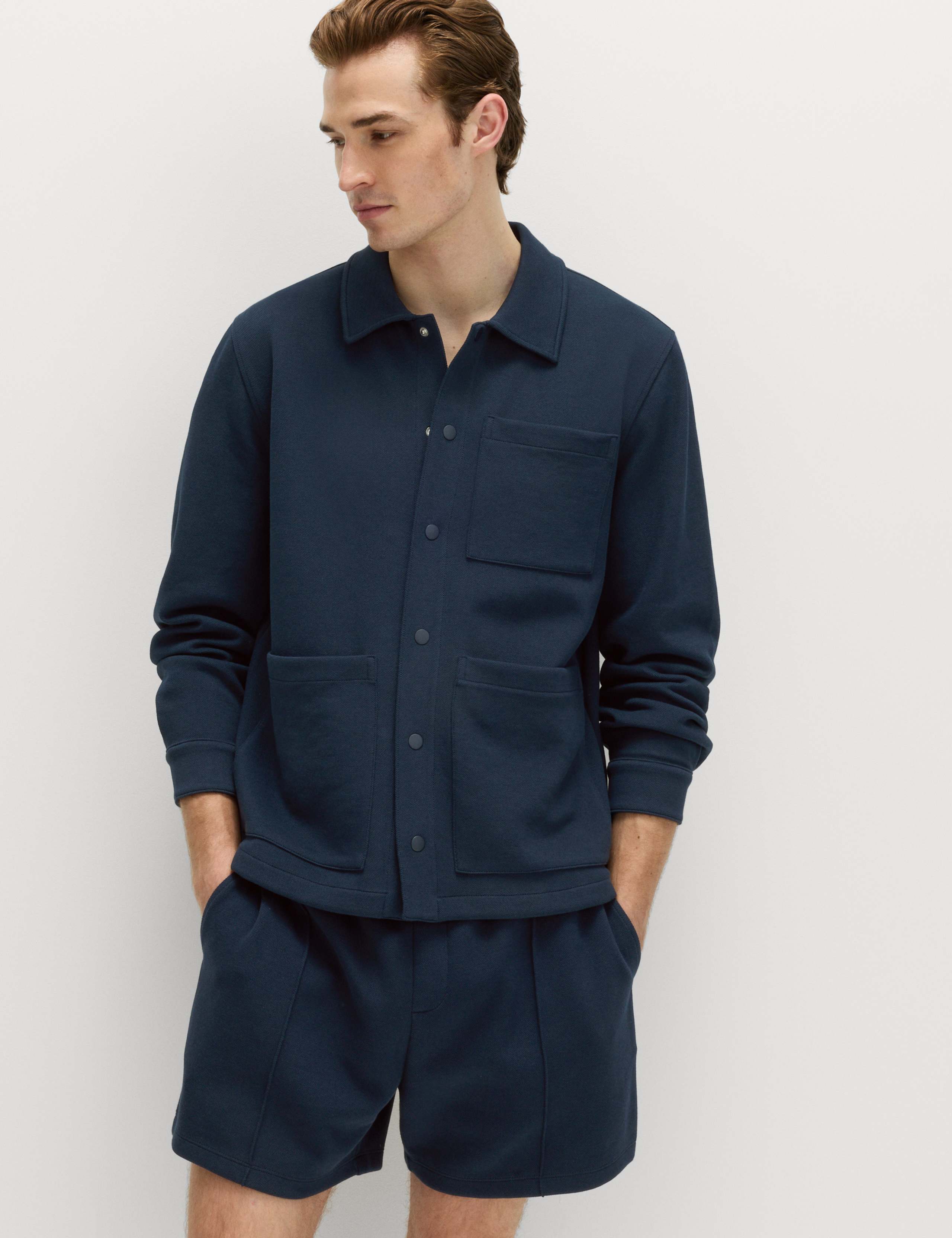 Cotton Blend Pique Overshirt