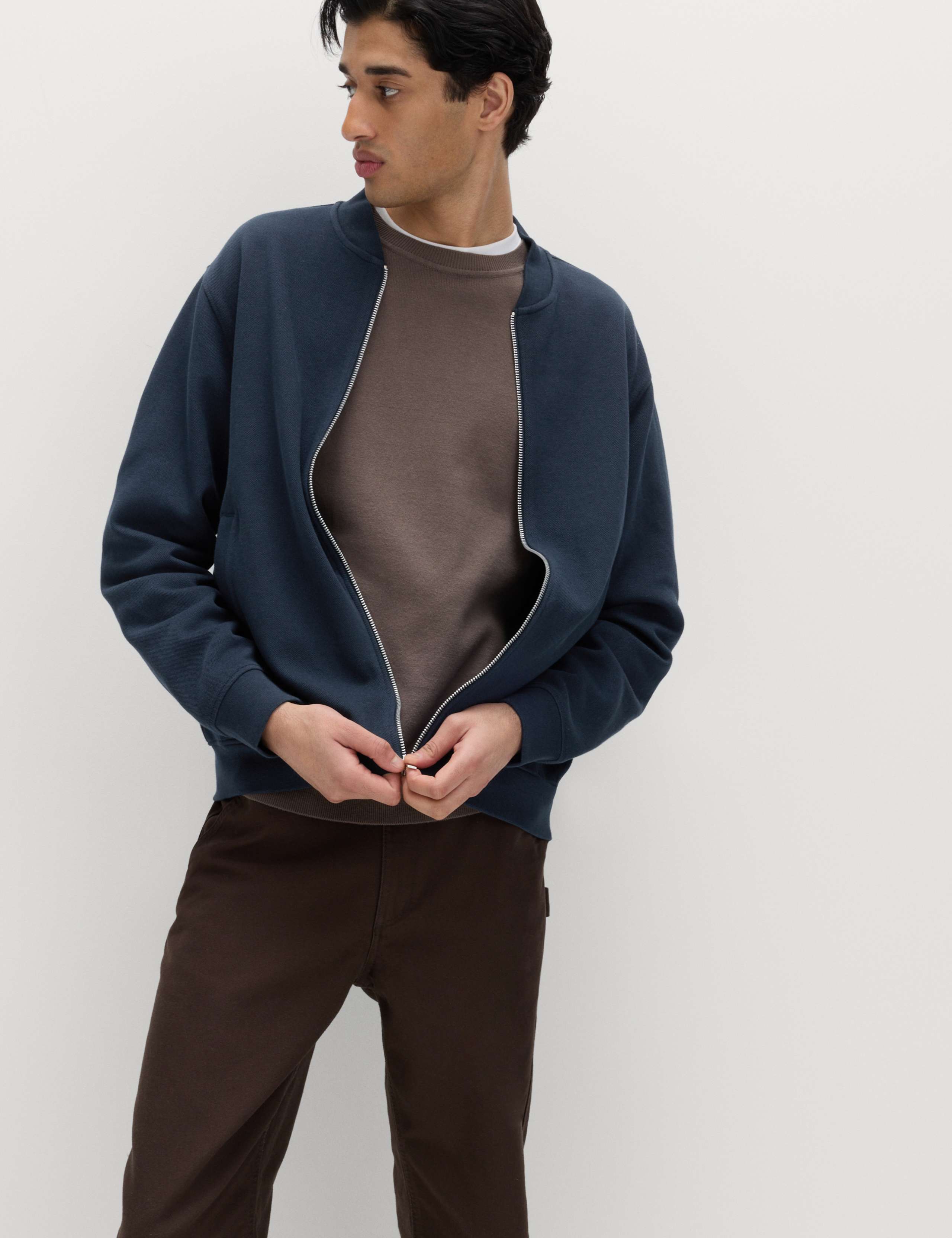 Cotton Blend Pique Bomber Jacket