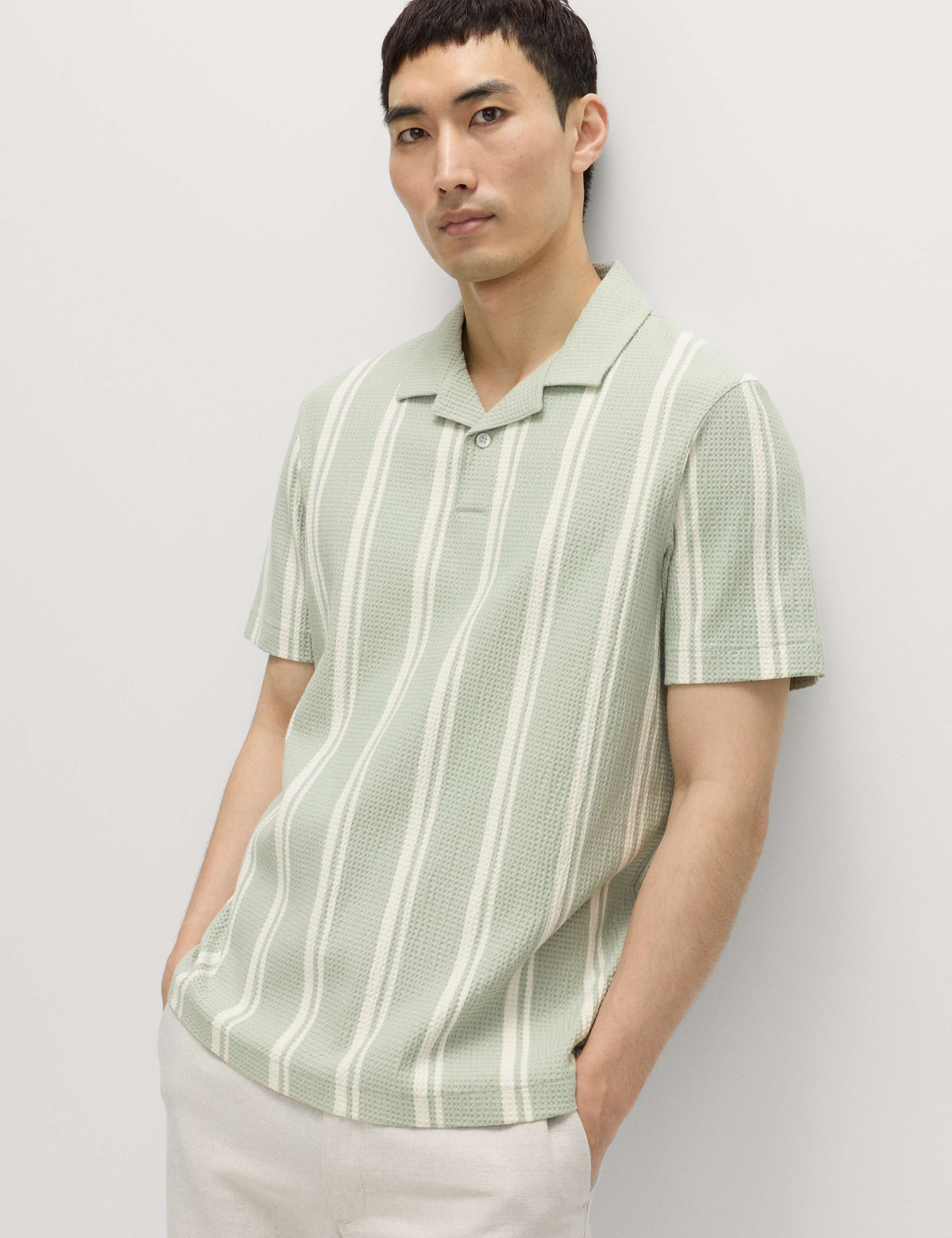 Cotton Rich Striped Seersucker Polo Shirt