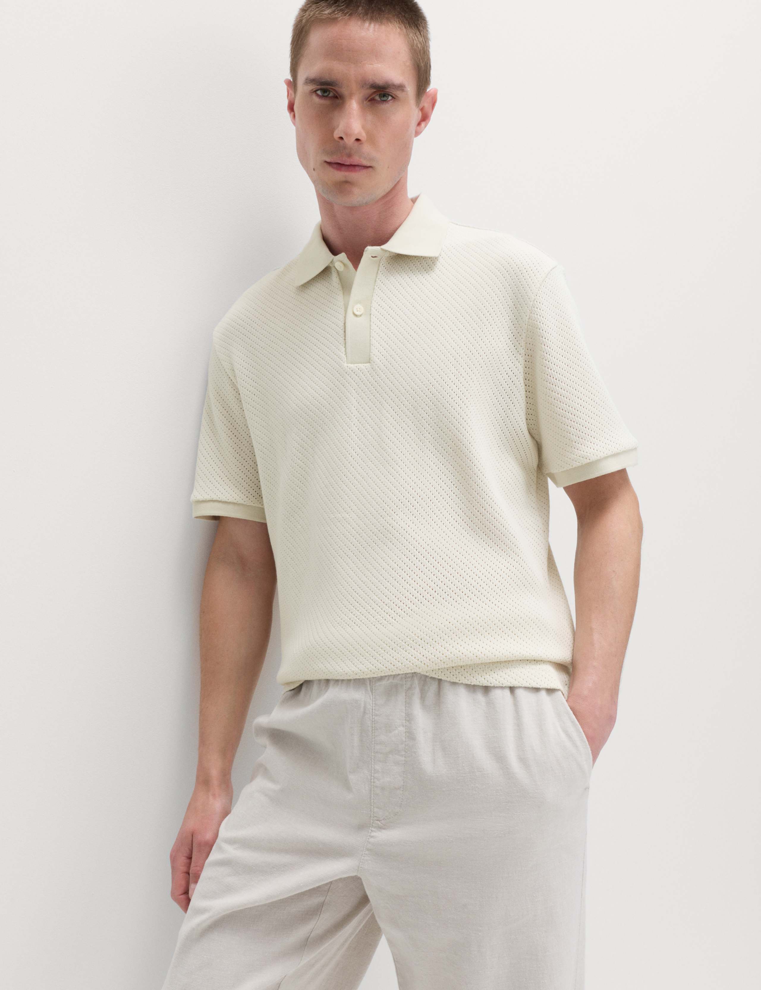 Cotton Rich Textured Knitted Polo Shirt