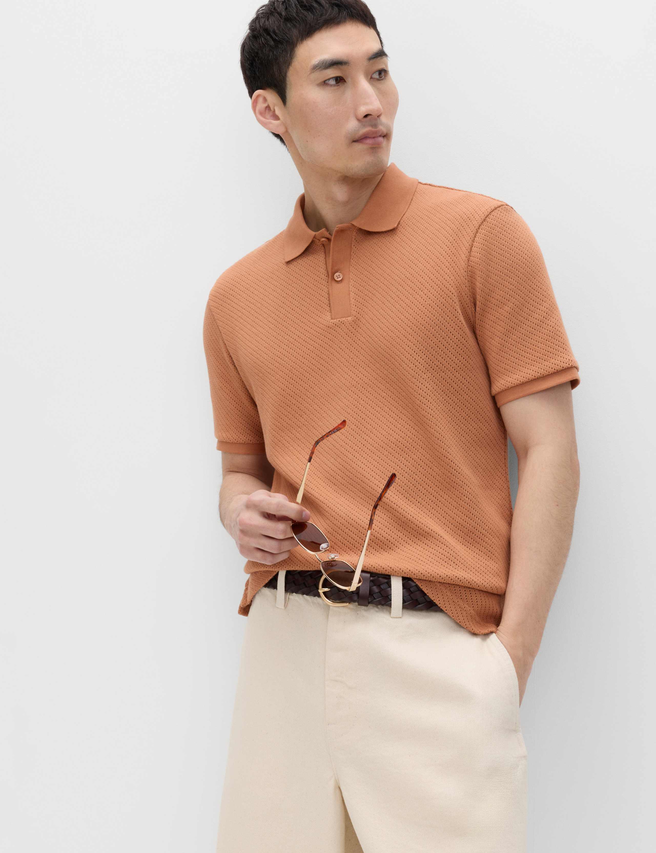 Cotton Rich Textured Knitted Polo Shirt