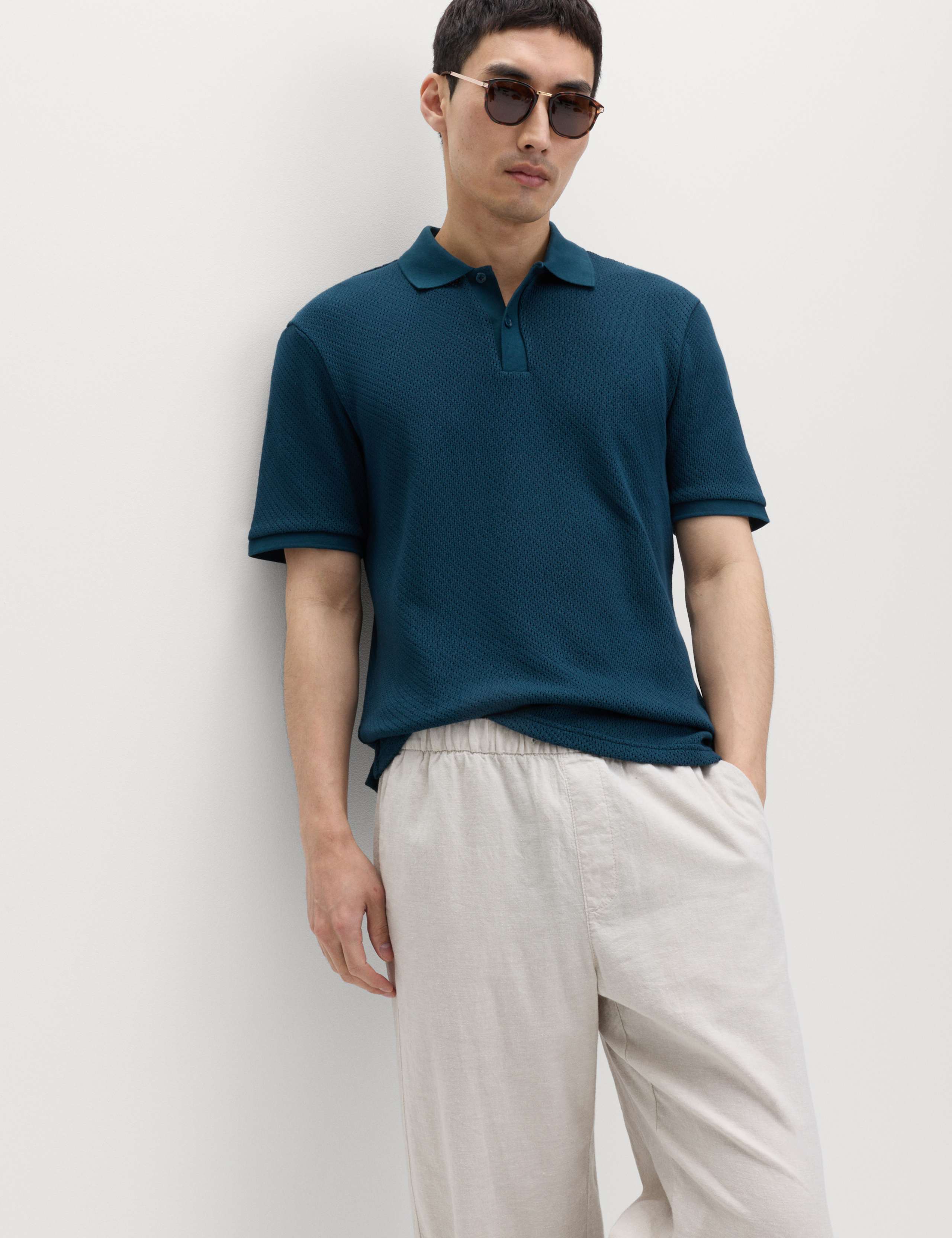 Cotton Rich Textured Knitted Polo Shirt