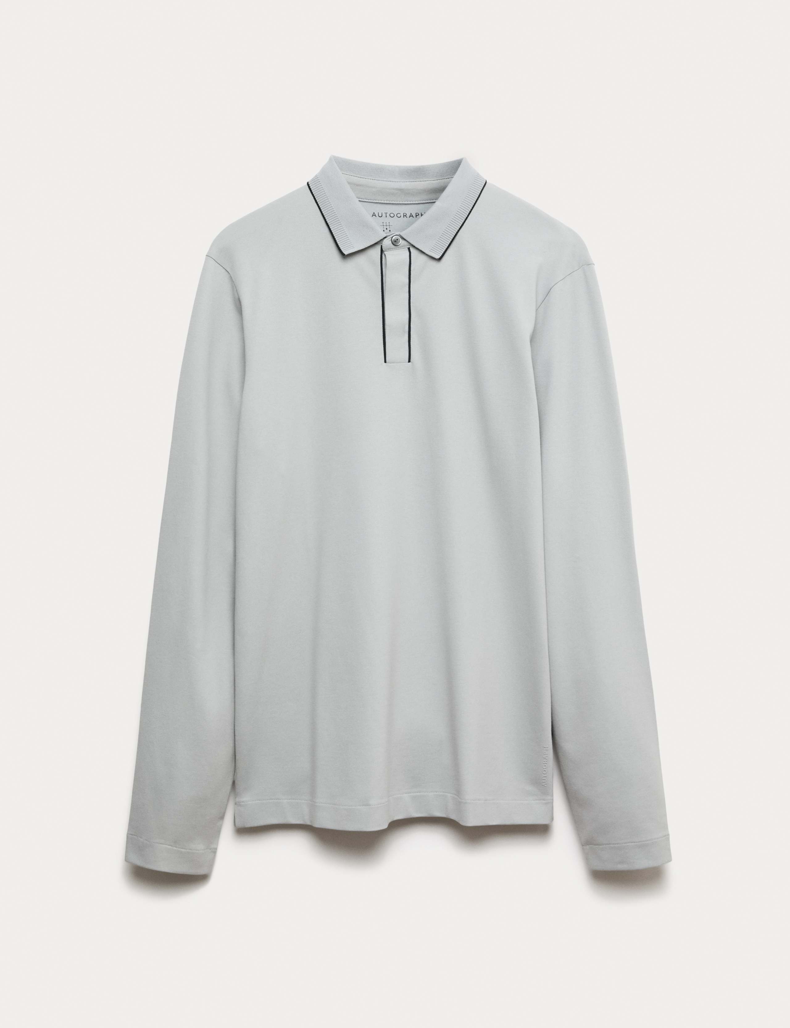 Cotton Blend Long Sleeve Polo Shirt