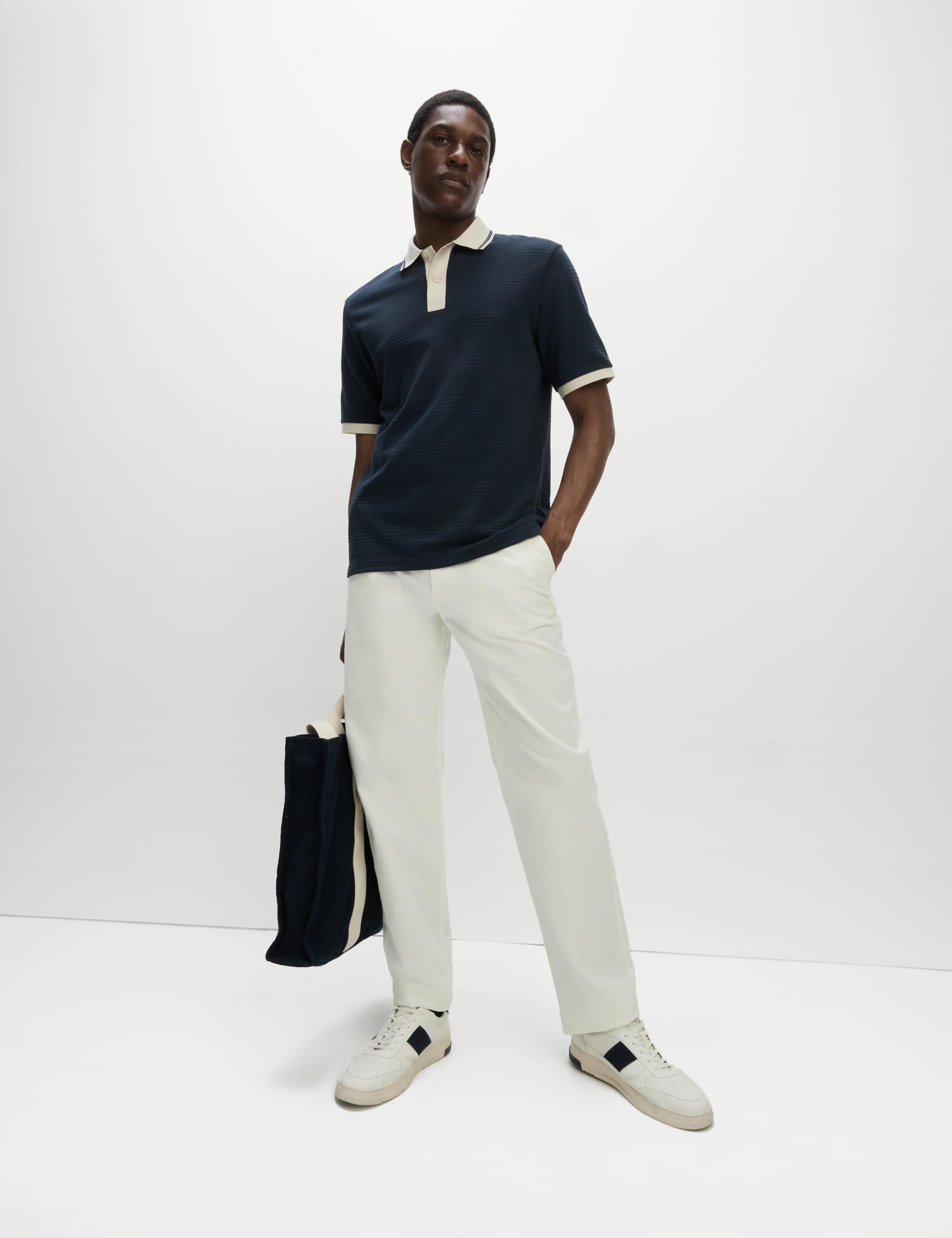 Pure Cotton Textured Tipped Polo Shirt