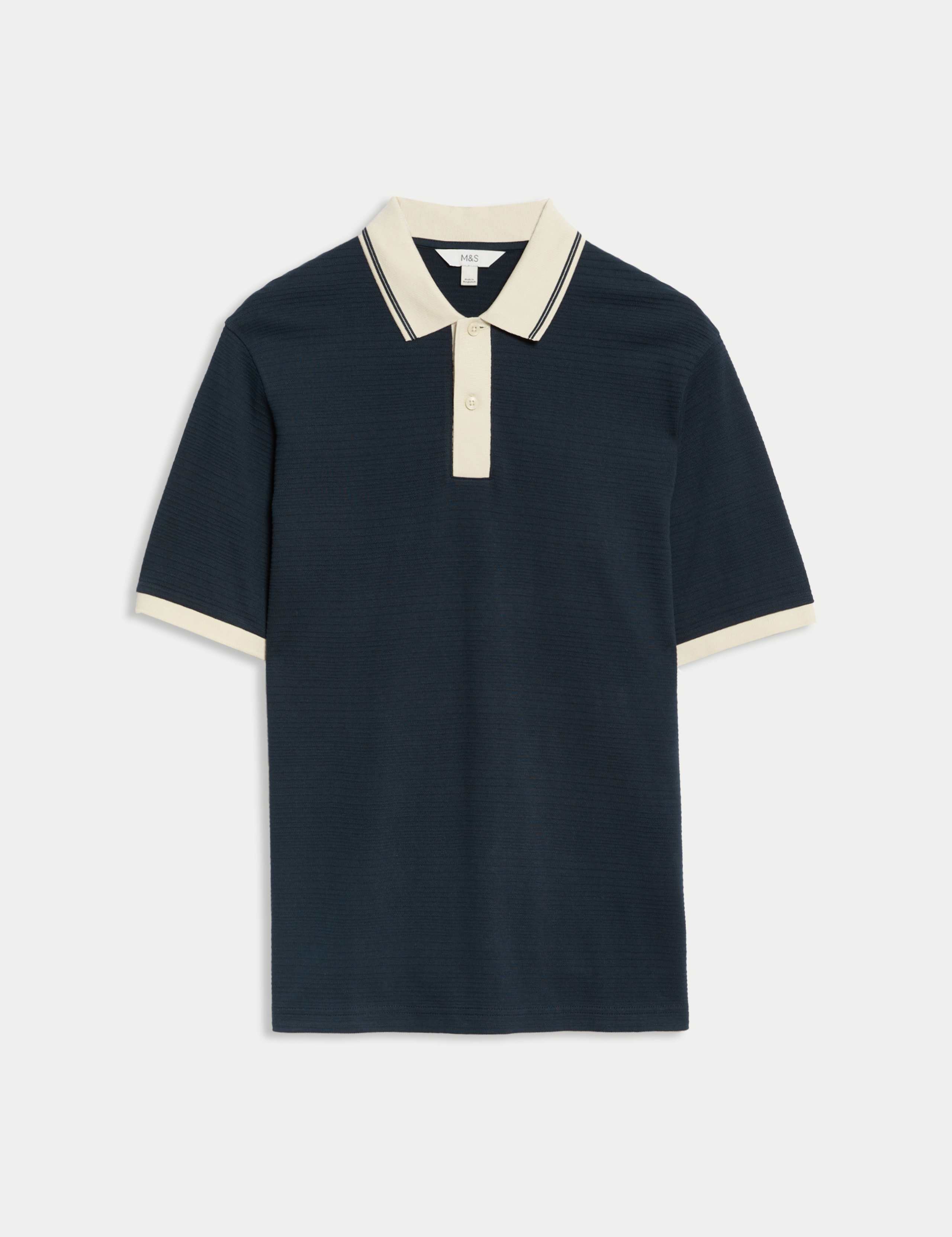 Pure Cotton Textured Tipped Polo Shirt