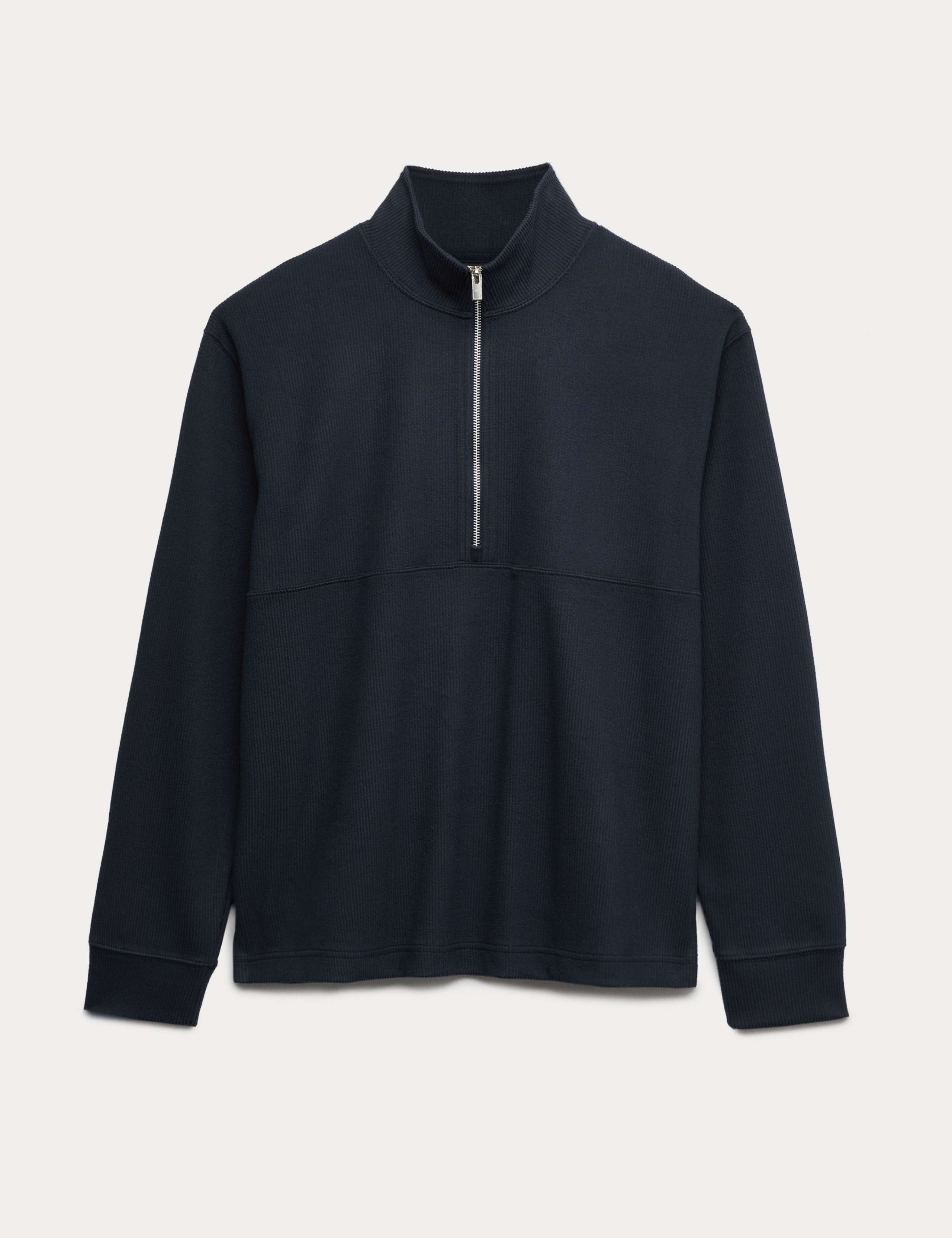 Cotton Rich Textured Half Zip Sweatshirt