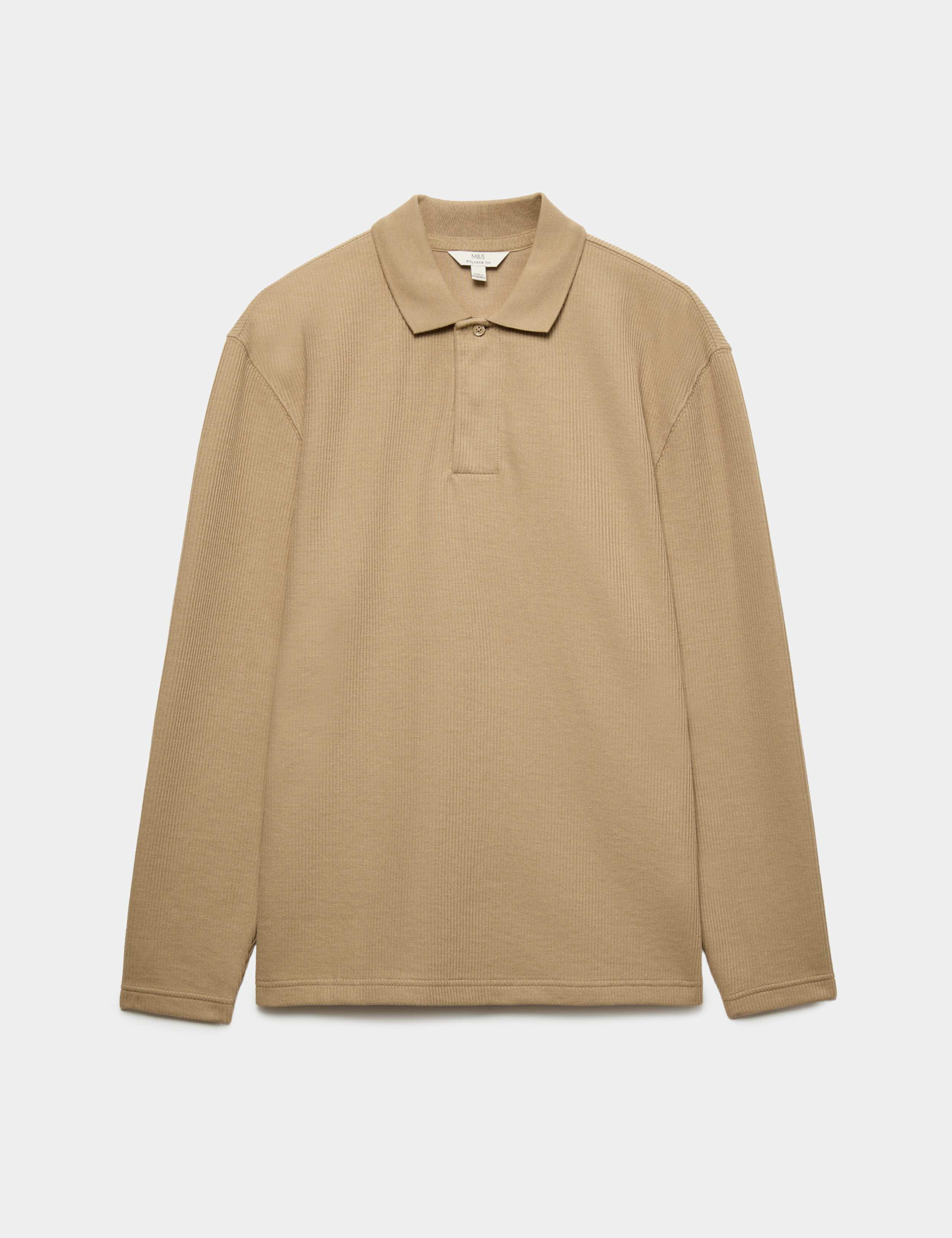Cotton Blend Ribbed Long Sleeve Polo Shirt