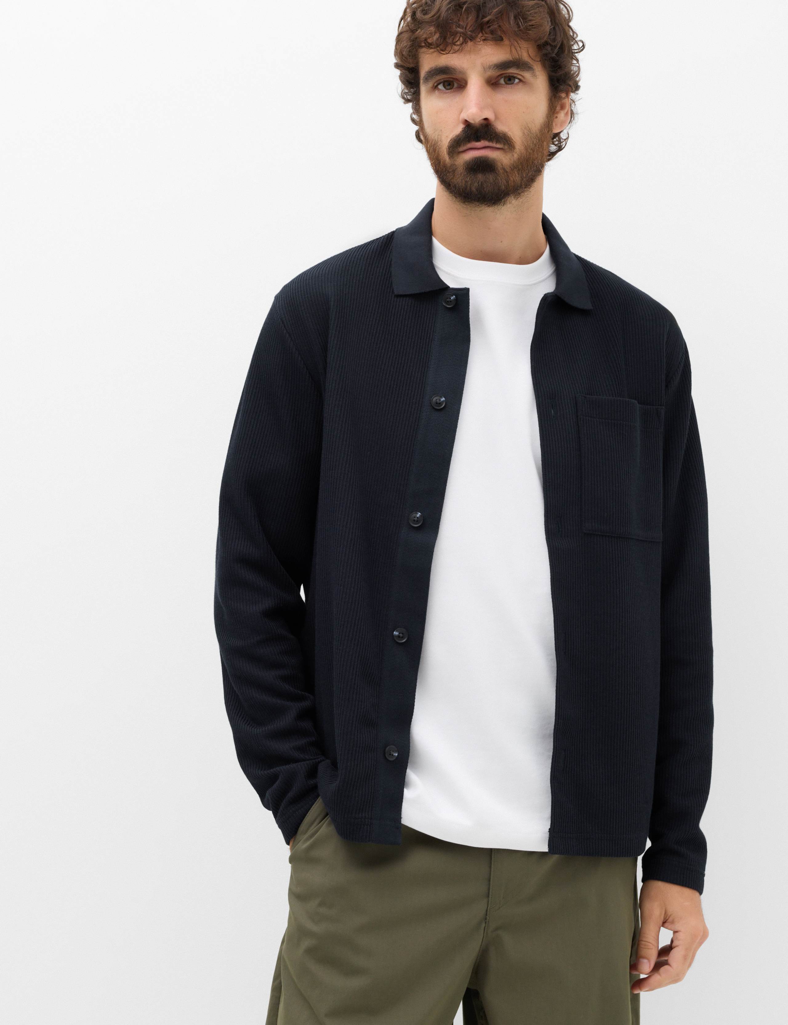 Cotton Blend Ribbed Overshirt