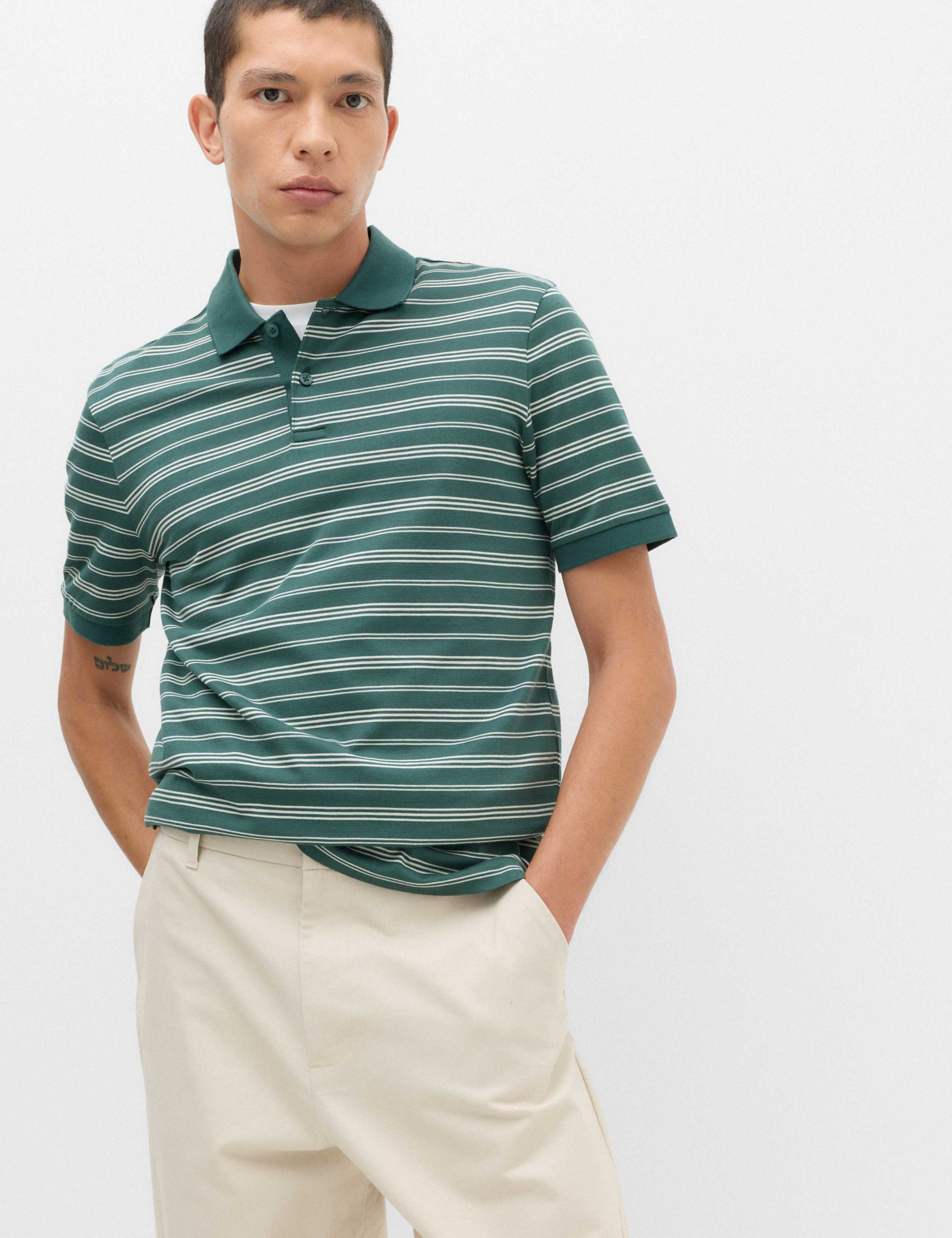Pure Cotton Yarn Dye Striped Polo Shirt
