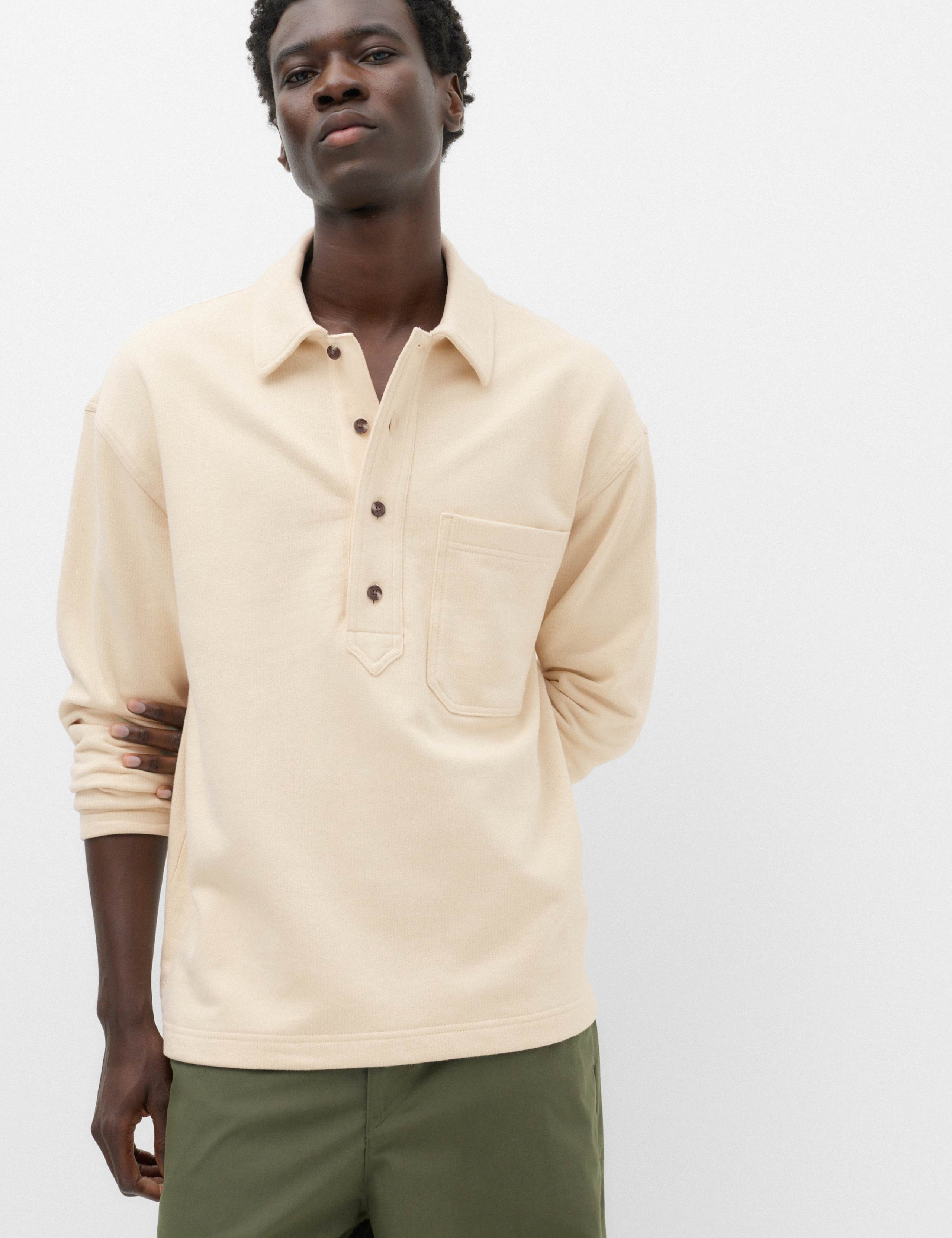 Pure Cotton Heavyweight Long Sleeve Polo Shirt