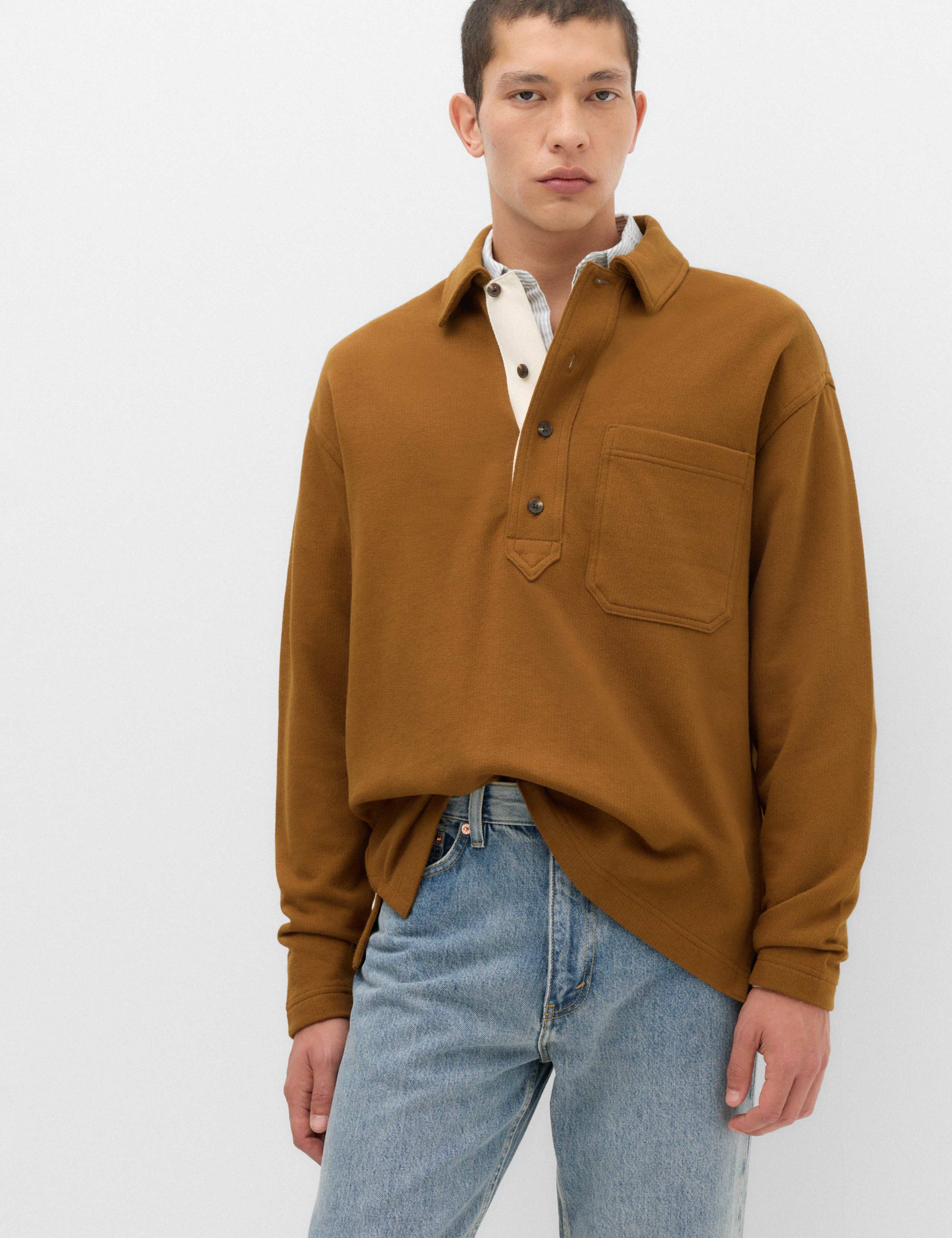 Pure Cotton Heavyweight Long Sleeve Polo Shirt