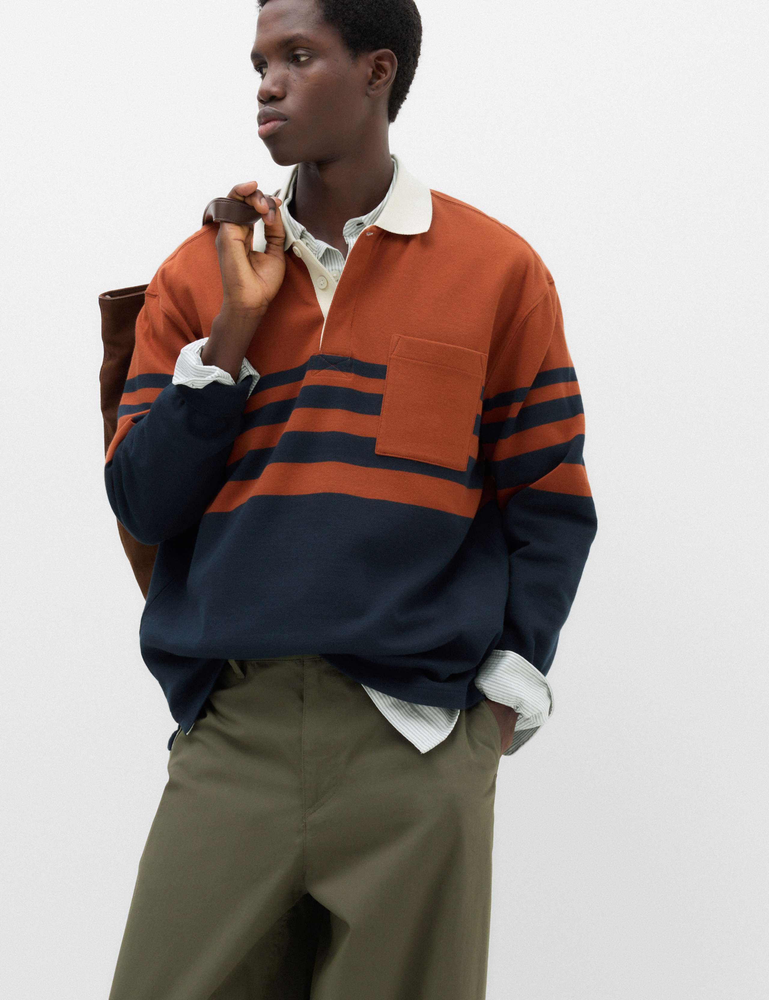 Cotton Rich Striped Long Sleeve Rugby Shirt