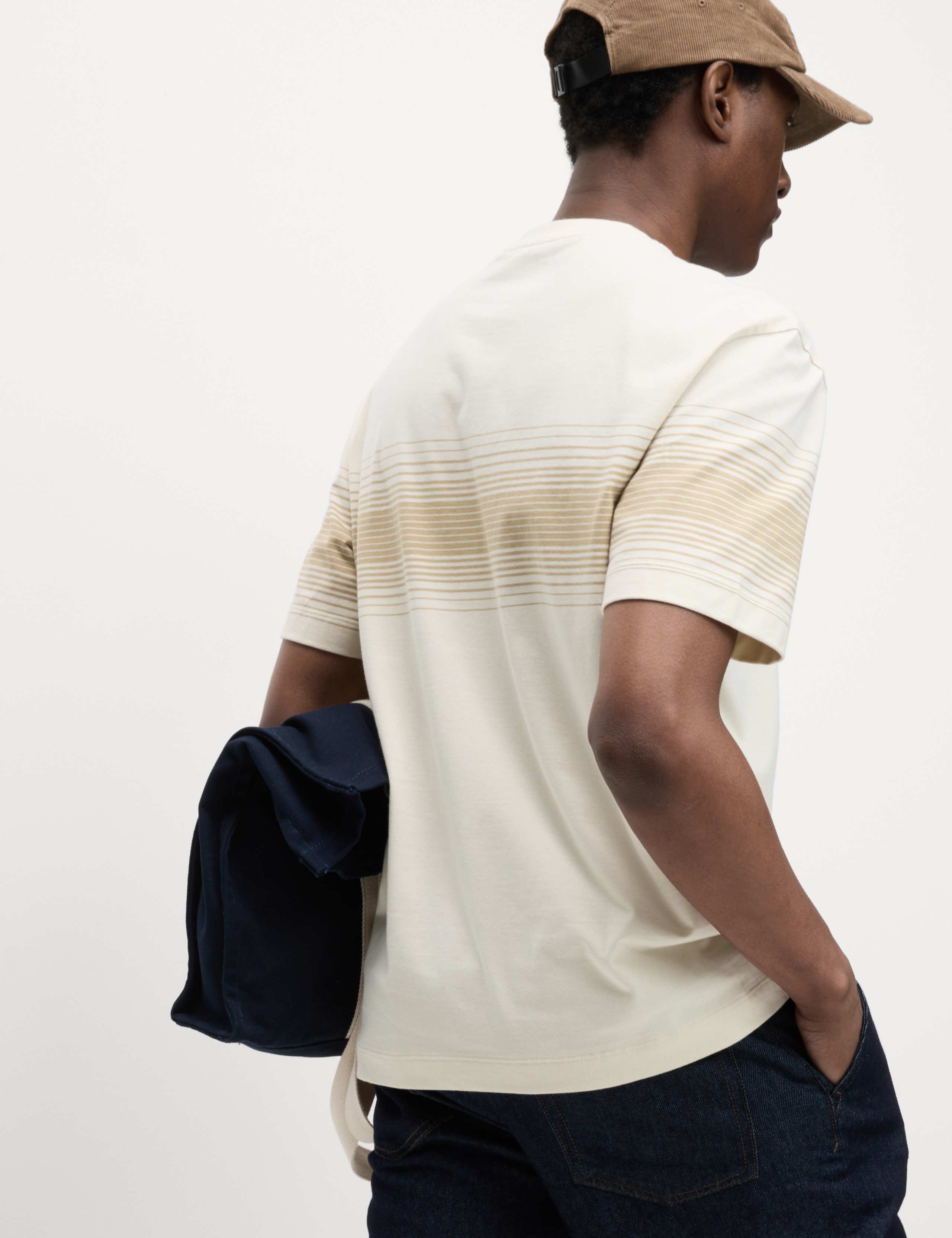 Pure Cotton Chest Stripe Crew Neck T-Shirt