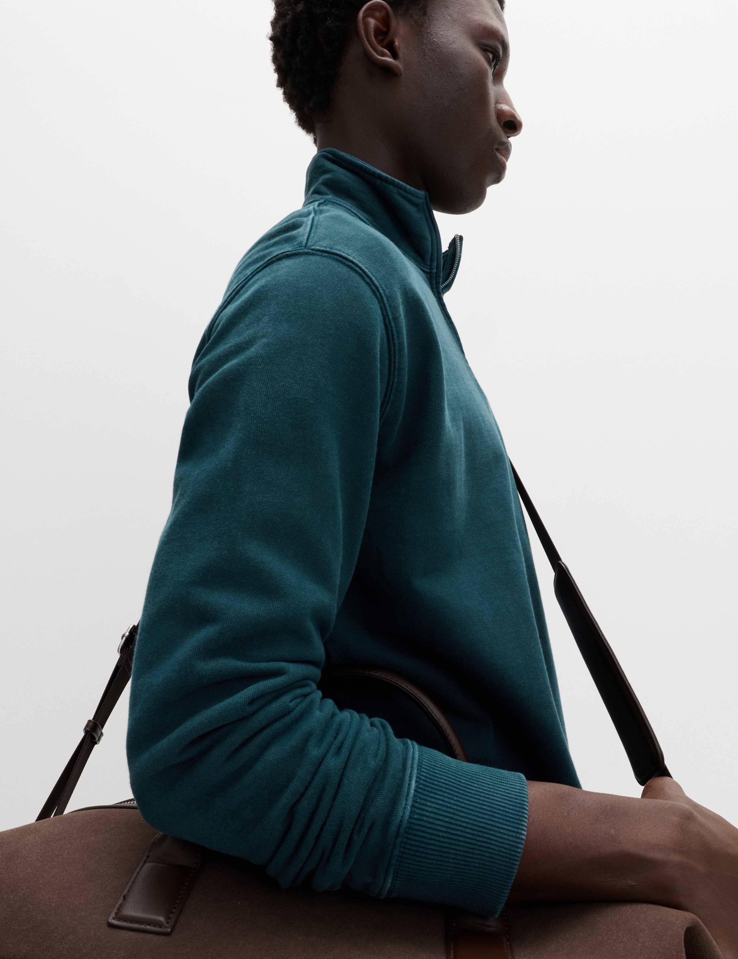 Pure Cotton Garment Dye Half Zip Sweatshirt