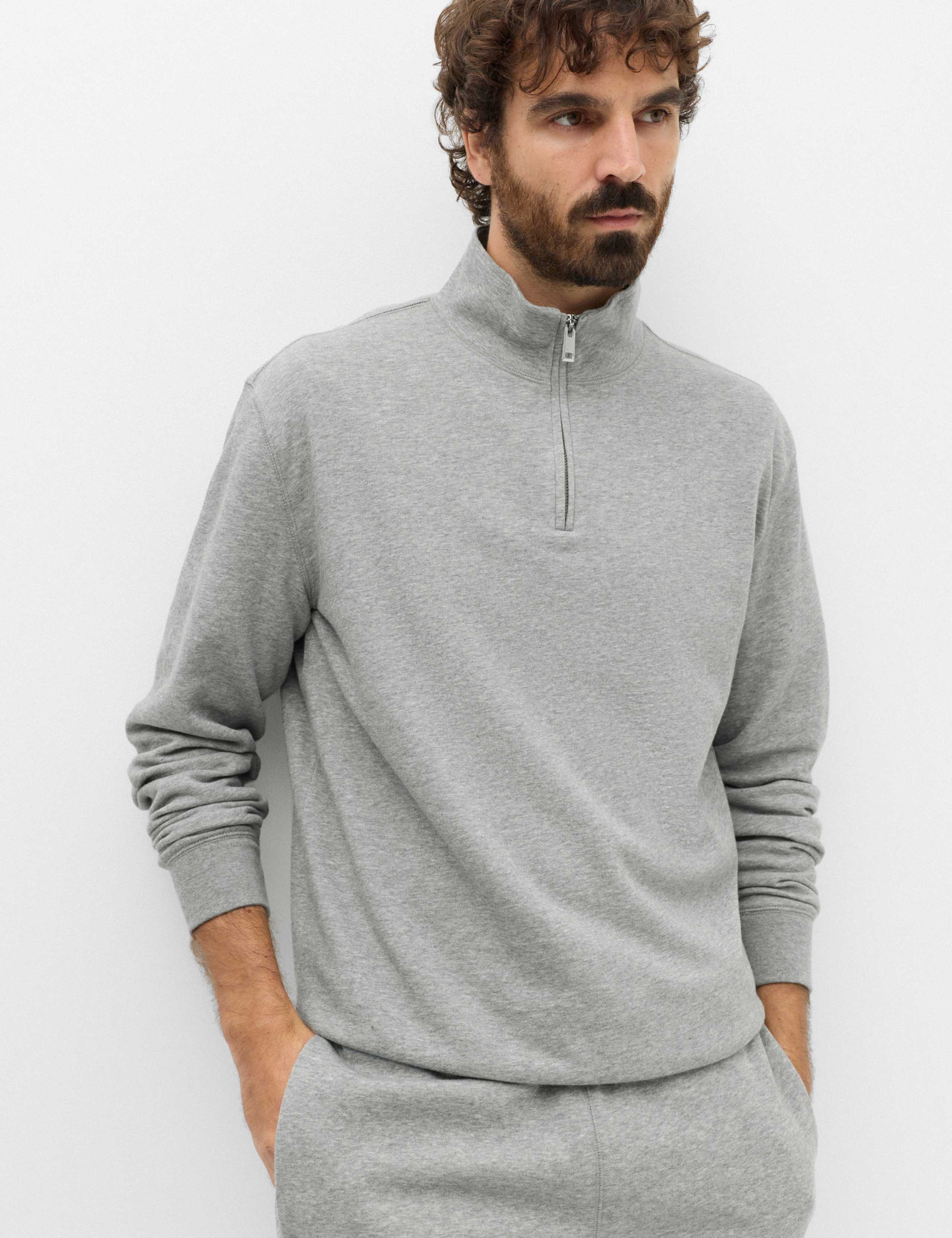 Cotton Rich Loopback Half Zip Sweatshirt